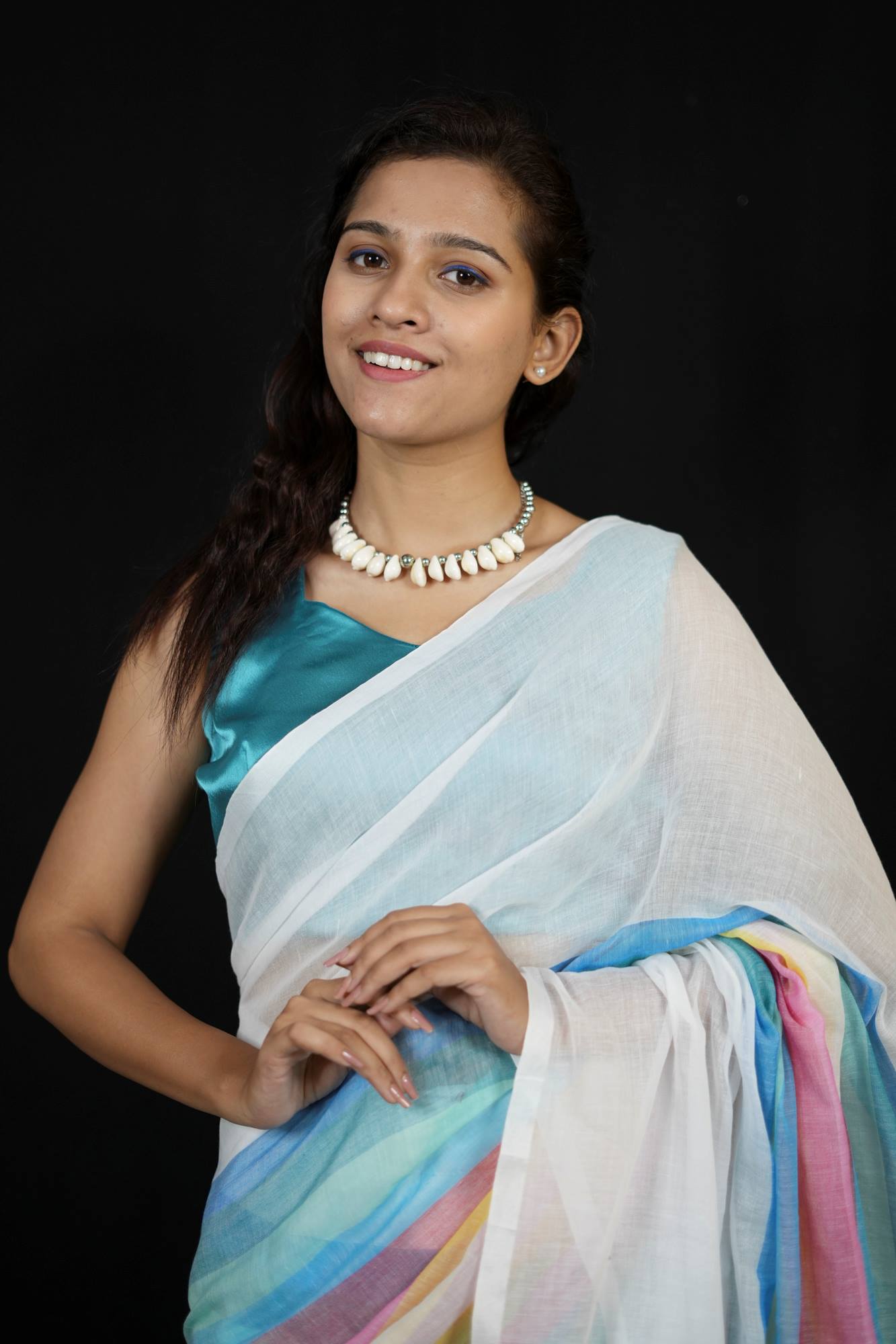 Mul Cotton Pastel Rainbow Ready To Wear Saree