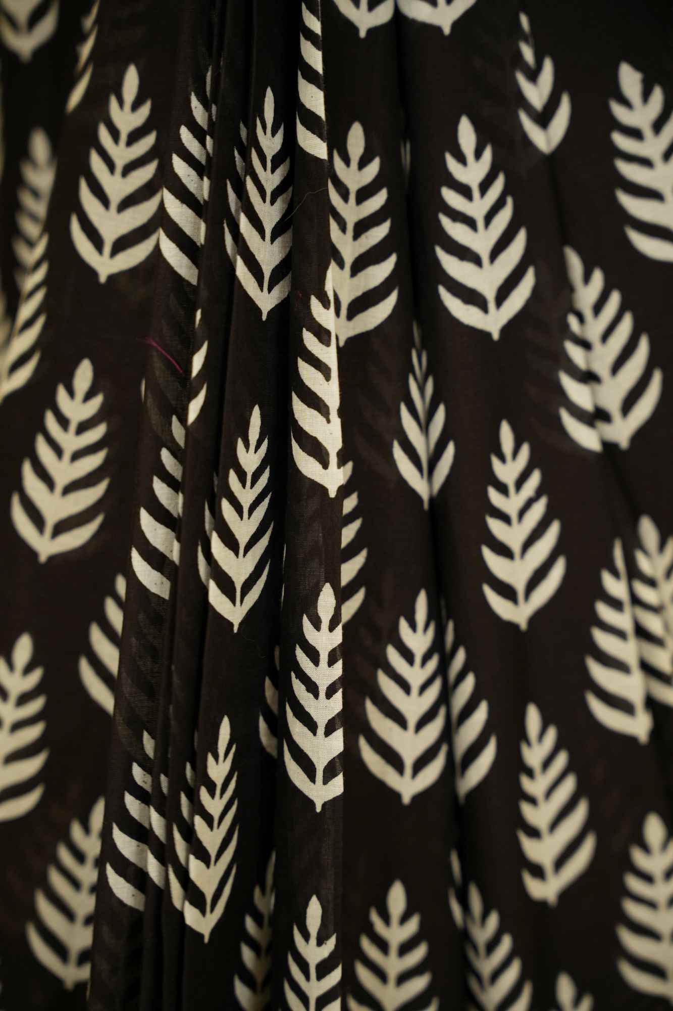 Ready To wear Pure Mul Mul Cotton Black saree with Vegetable dye Hand Block print