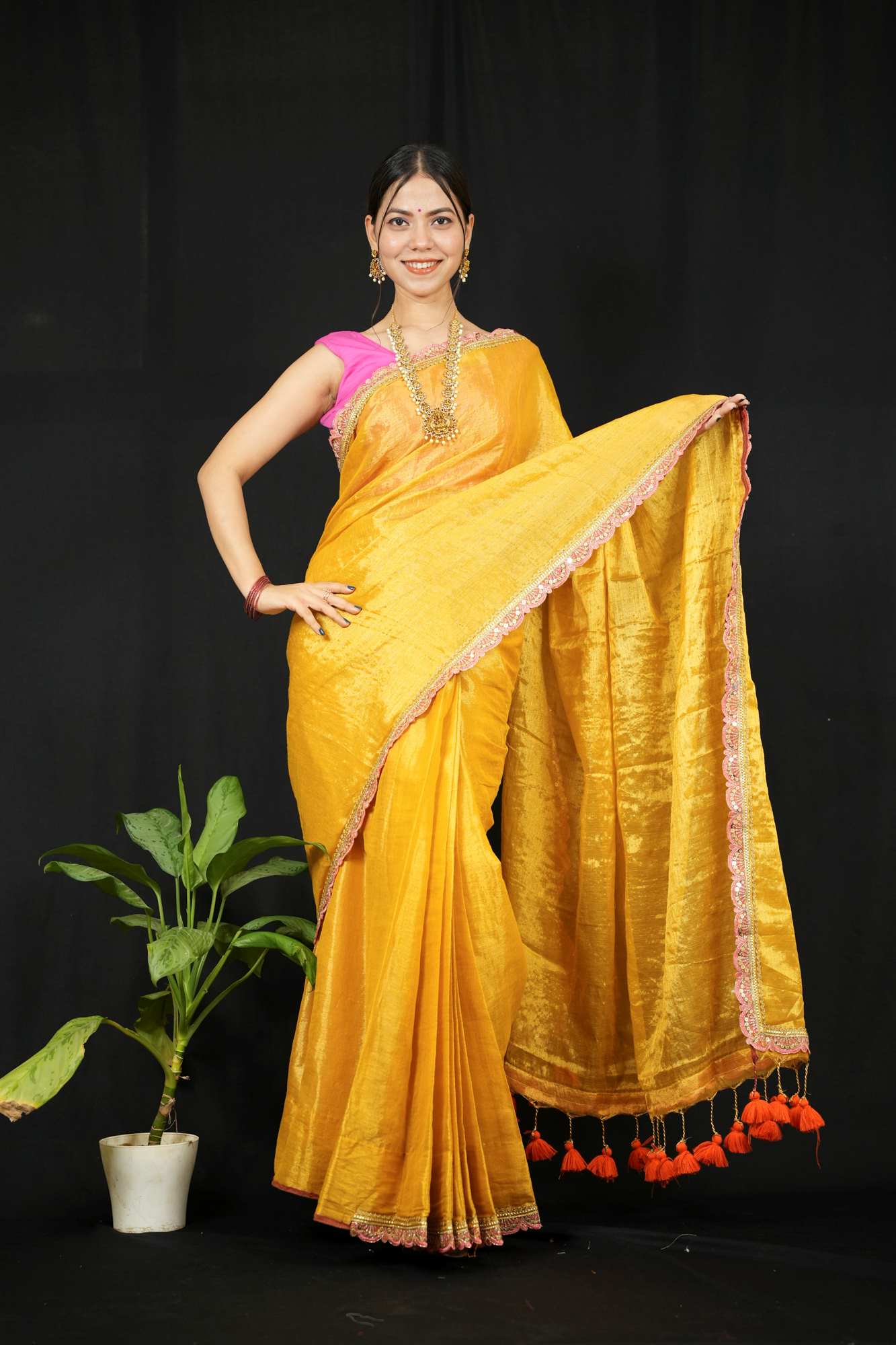 Dhoop Chaanv Tissue with Lace Border & Designer Tassel On Pallu 1 Minute Saree