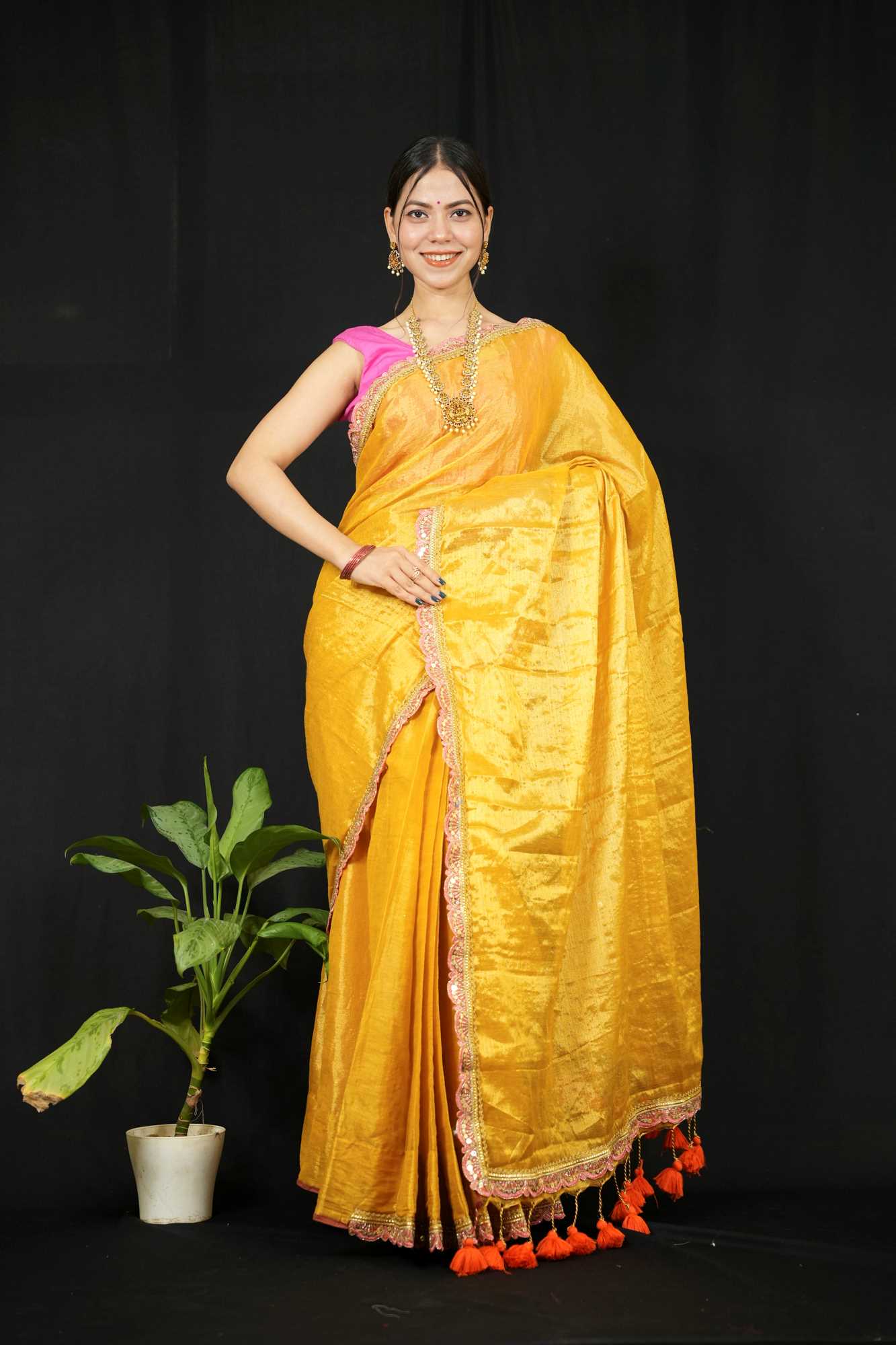 Dhoop Chaanv Tissue with Lace Border & Designer Tassel On Pallu 1 Minute Saree