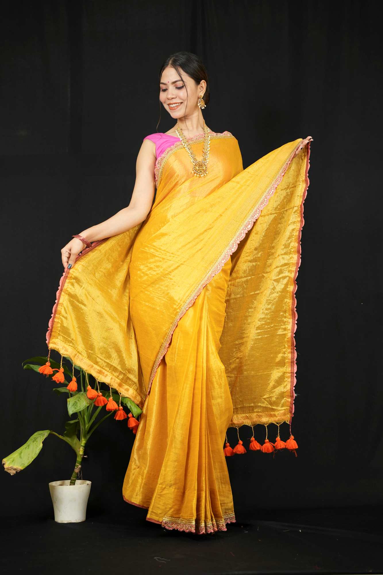 Dhoop Chaanv Tissue with Lace Border & Designer Tassel On Pallu 1 Minute Saree