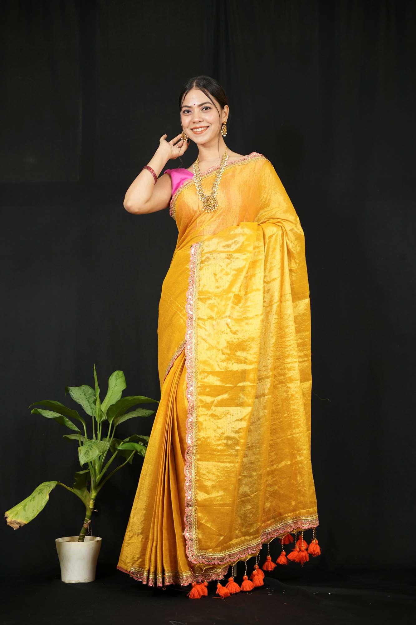 Dhoop Chaanv Tissue with Lace Border & Designer Tassel On Pallu 1 Minute Saree