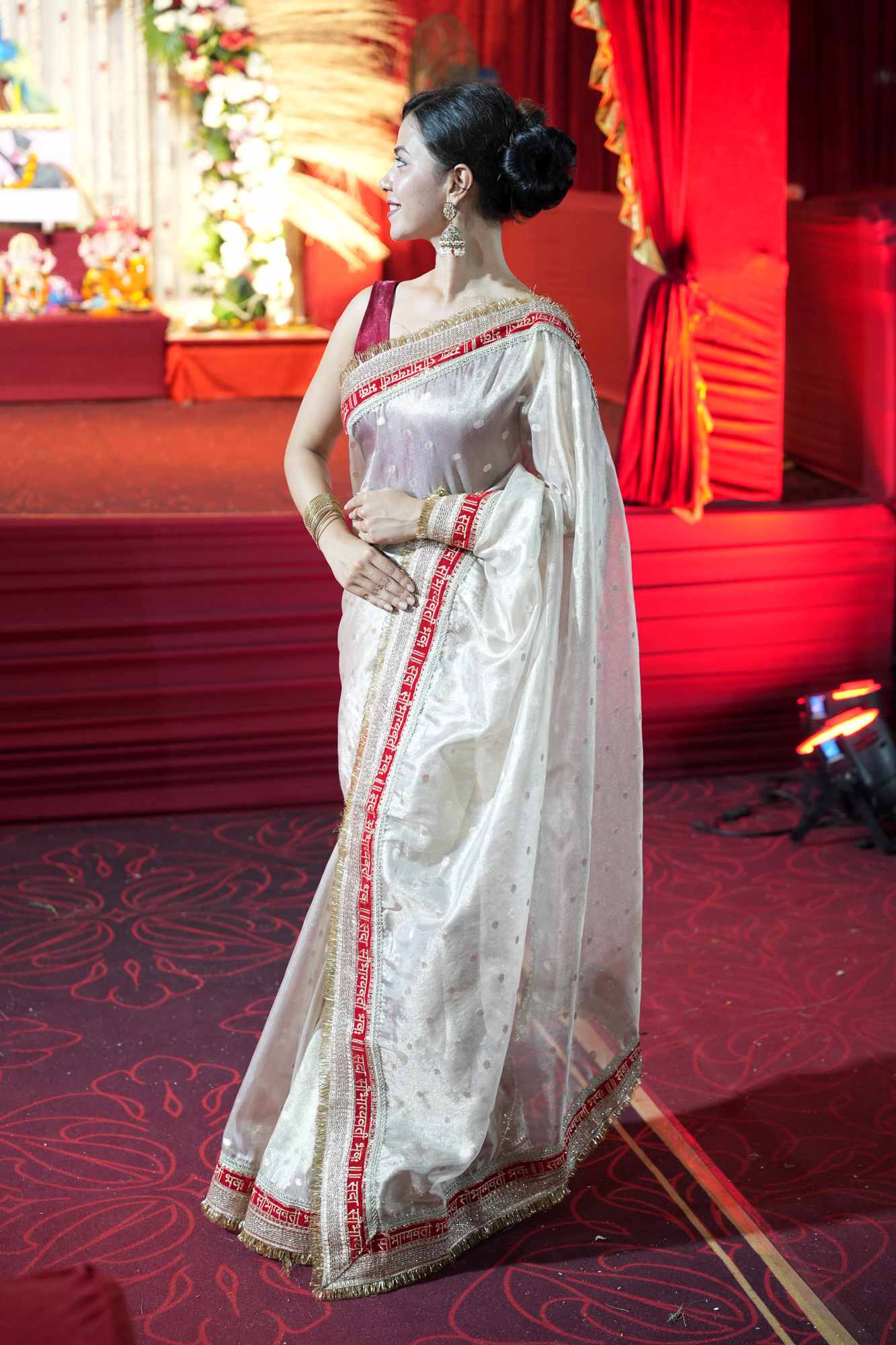 Diwali Special - Tissue Silk with “Sada Saubhagyavati Bhava” zari Border Ready To Wear Saree