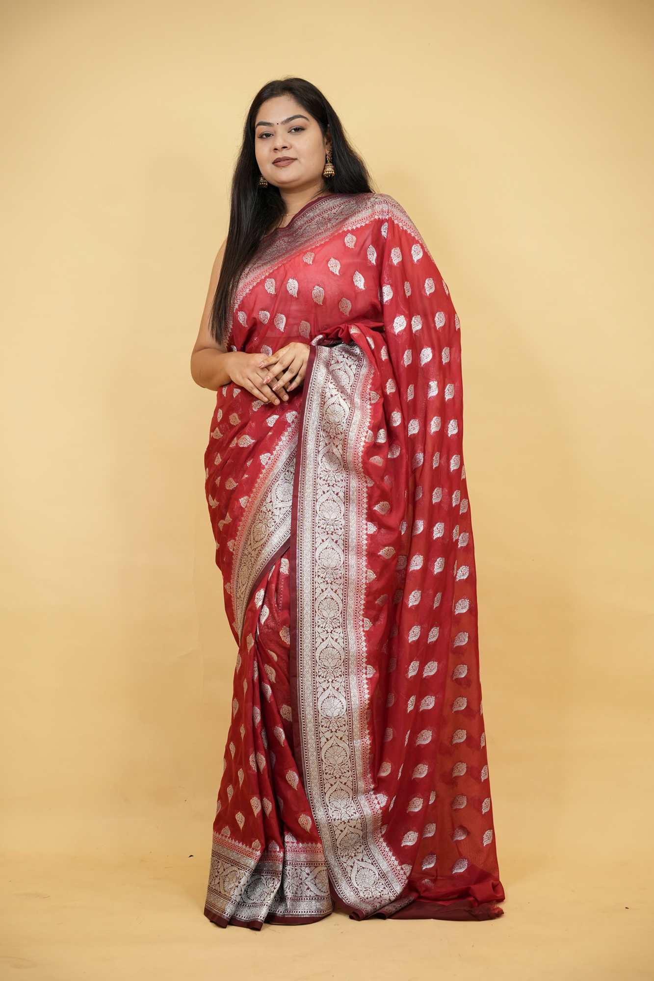 Banarasi georgette Silk With Zari Buttis Work Ready To wear Saree
