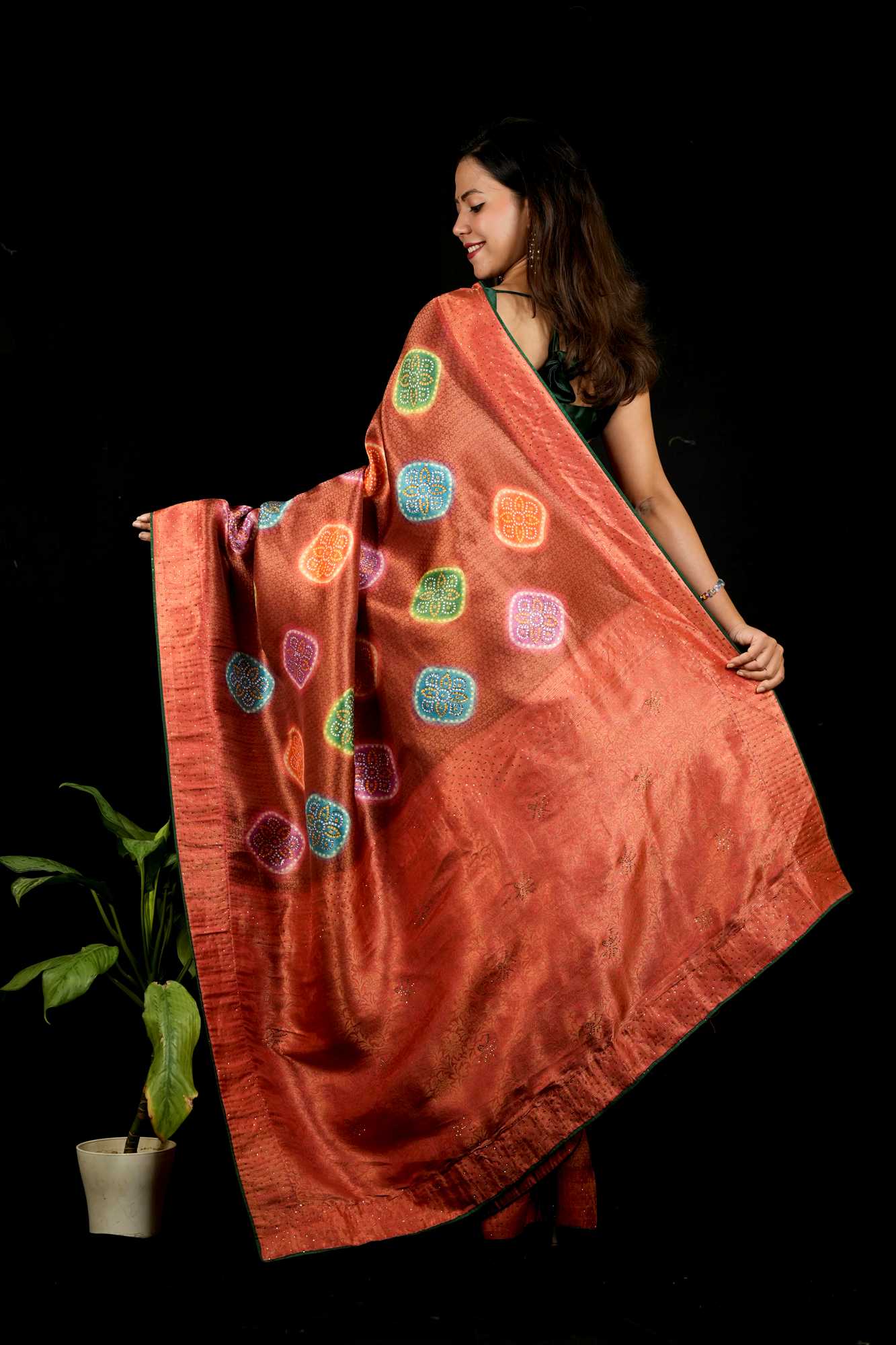 Banarasi with Bandhani Butta & Subtle Zari Sequin Ready To Wear Saree