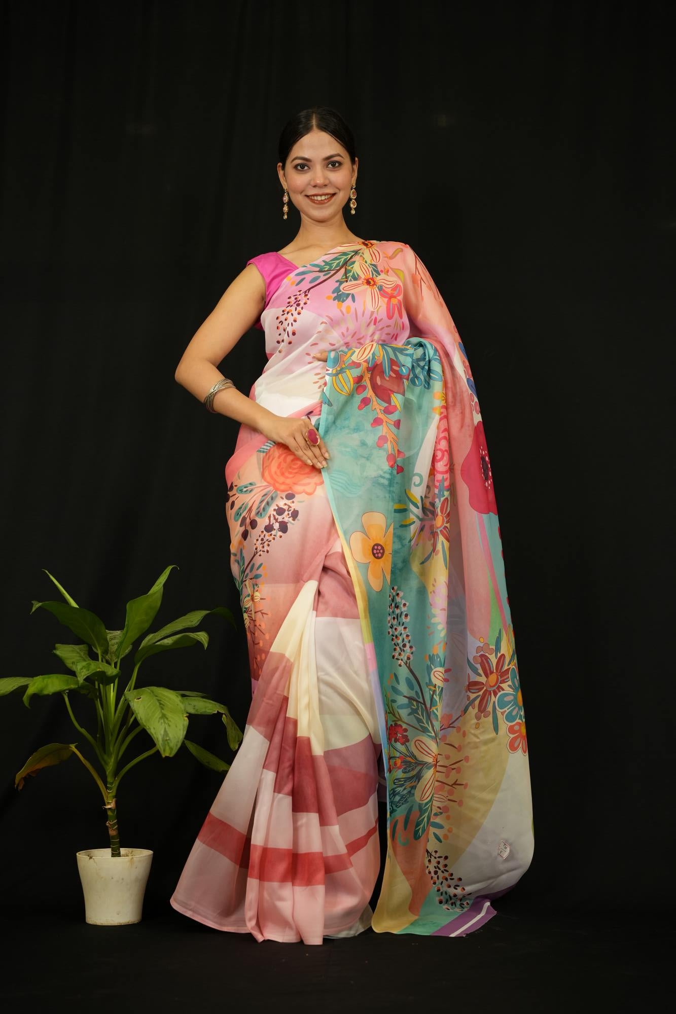 Abstract Art Georgette Saree ready to wear saree