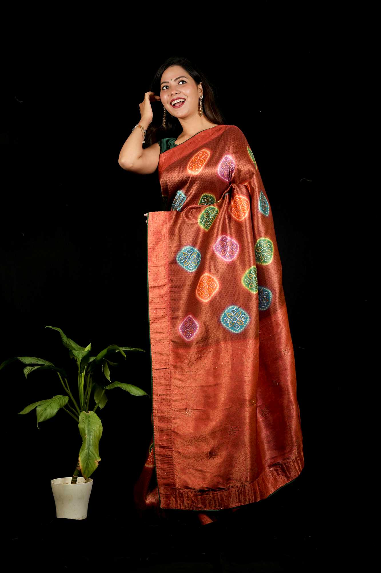 Banarasi with Bandhani Butta & Subtle Zari Sequin Ready To Wear Saree