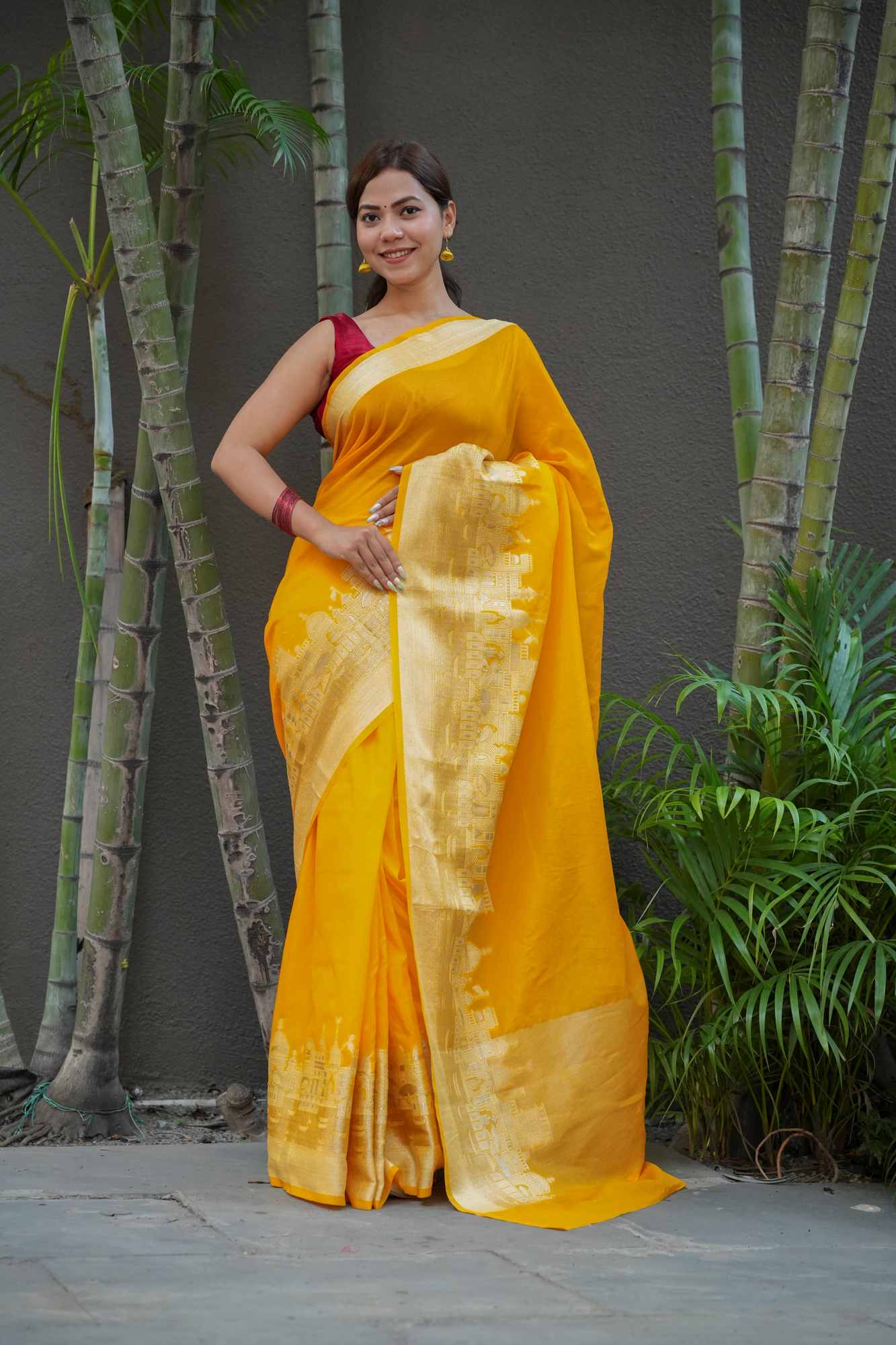 Soft Warm Silk with Zari Ganga Ghat woven Border and Rich Pallu Ready To Wear Saree