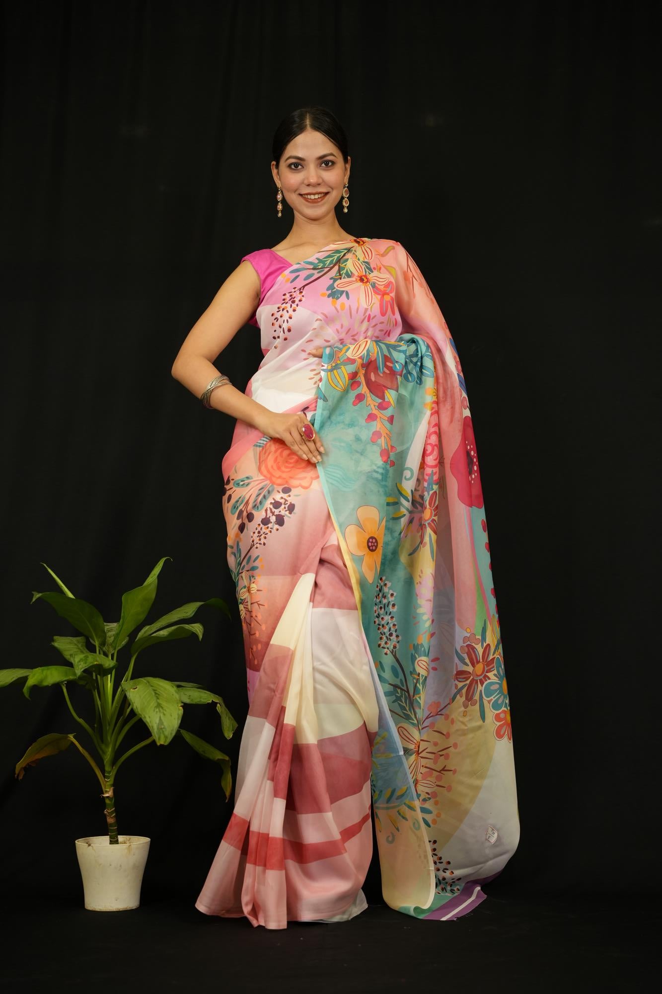 Abstract Art Georgette Saree ready to wear saree