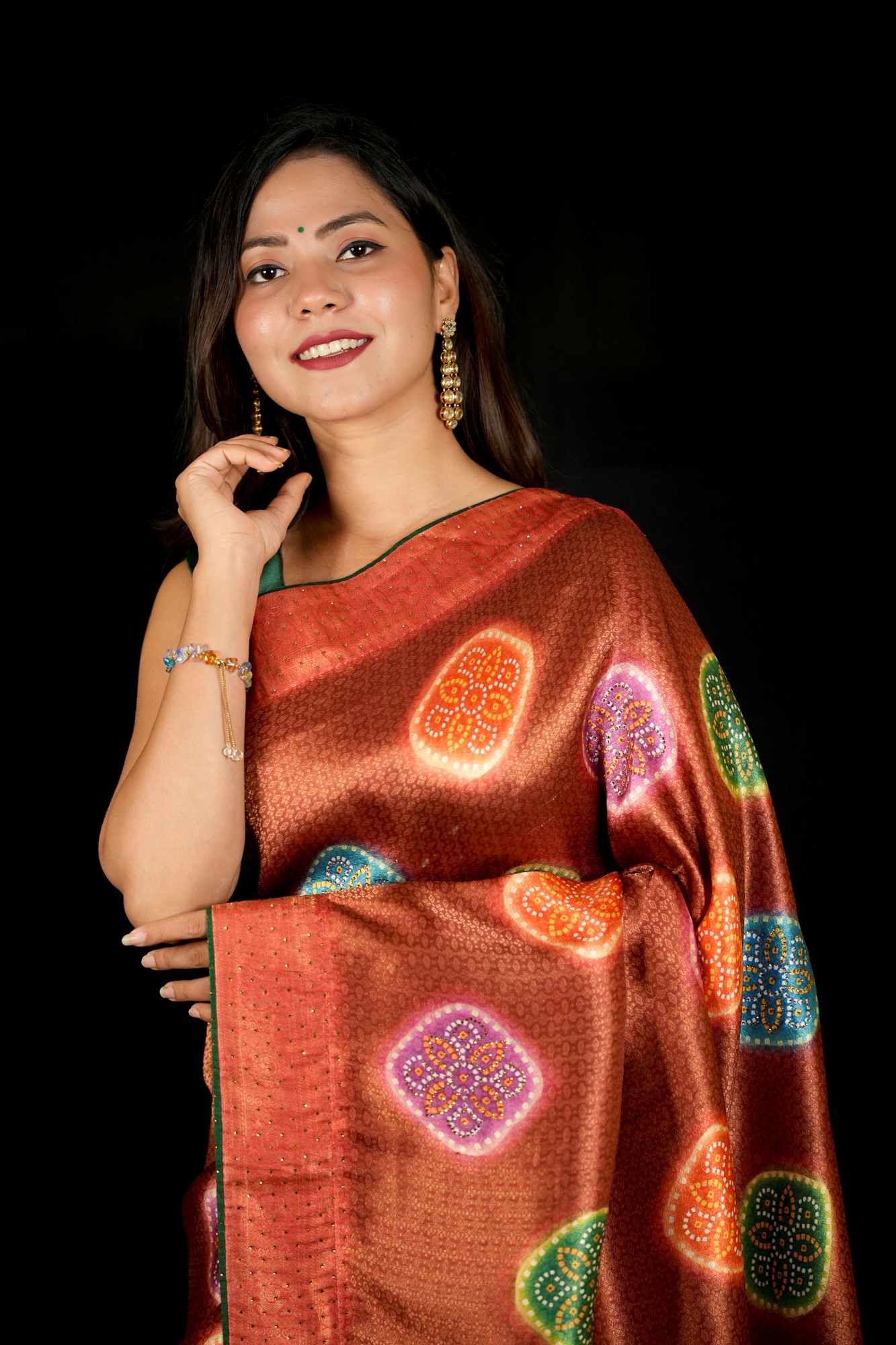 Banarasi with Bandhani Butta & Subtle Zari Sequin Ready To Wear Saree