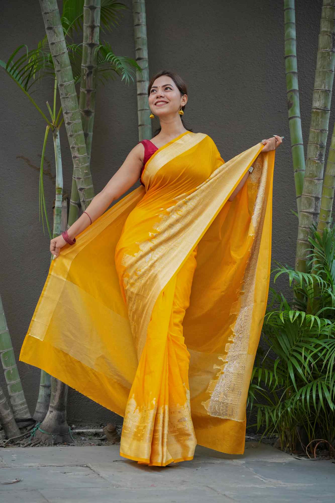 Soft Warm Silk with Zari Ganga Ghat woven Border and Rich Pallu Ready To Wear Saree