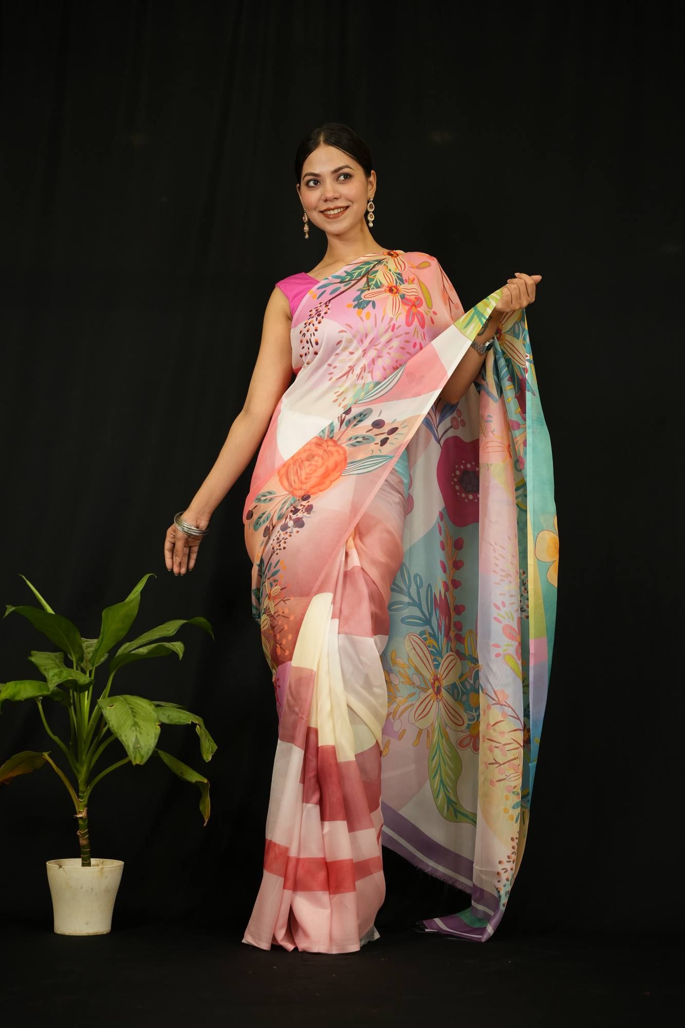 Abstract Art Georgette Saree ready to wear saree
