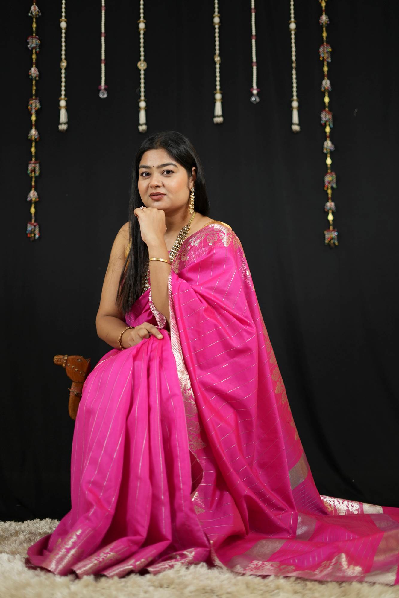 Vibrant Pink in Soft Catlon Silk with Zari Detailing Ready To Wear Saree