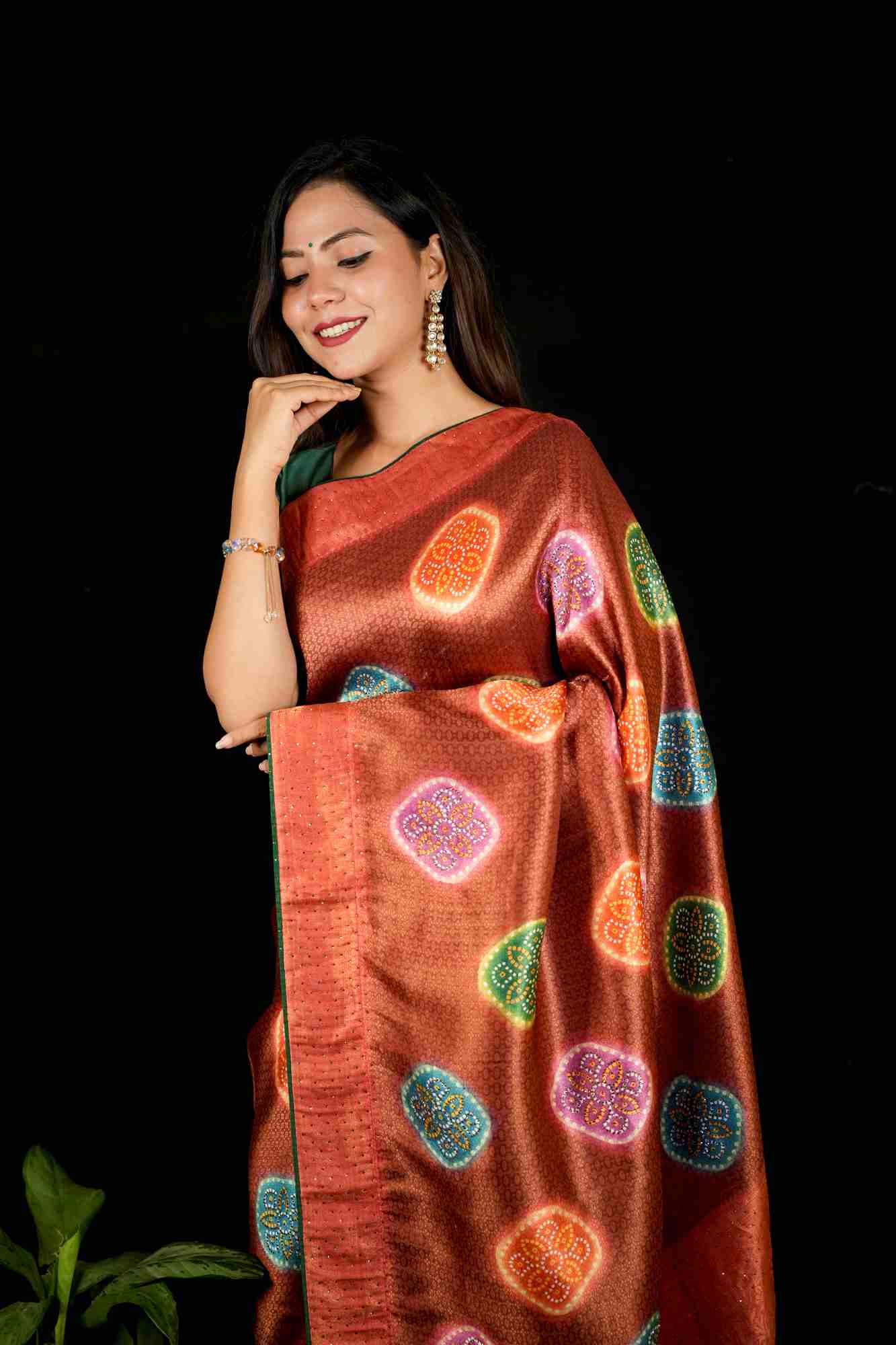 Banarasi with Bandhani Butta & Subtle Zari Sequin Ready To Wear Saree