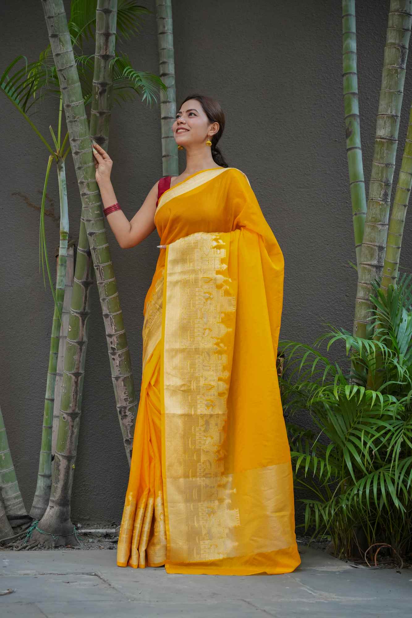 Soft Warm Silk with Zari Ganga Ghat woven Border and Rich Pallu Ready To Wear Saree