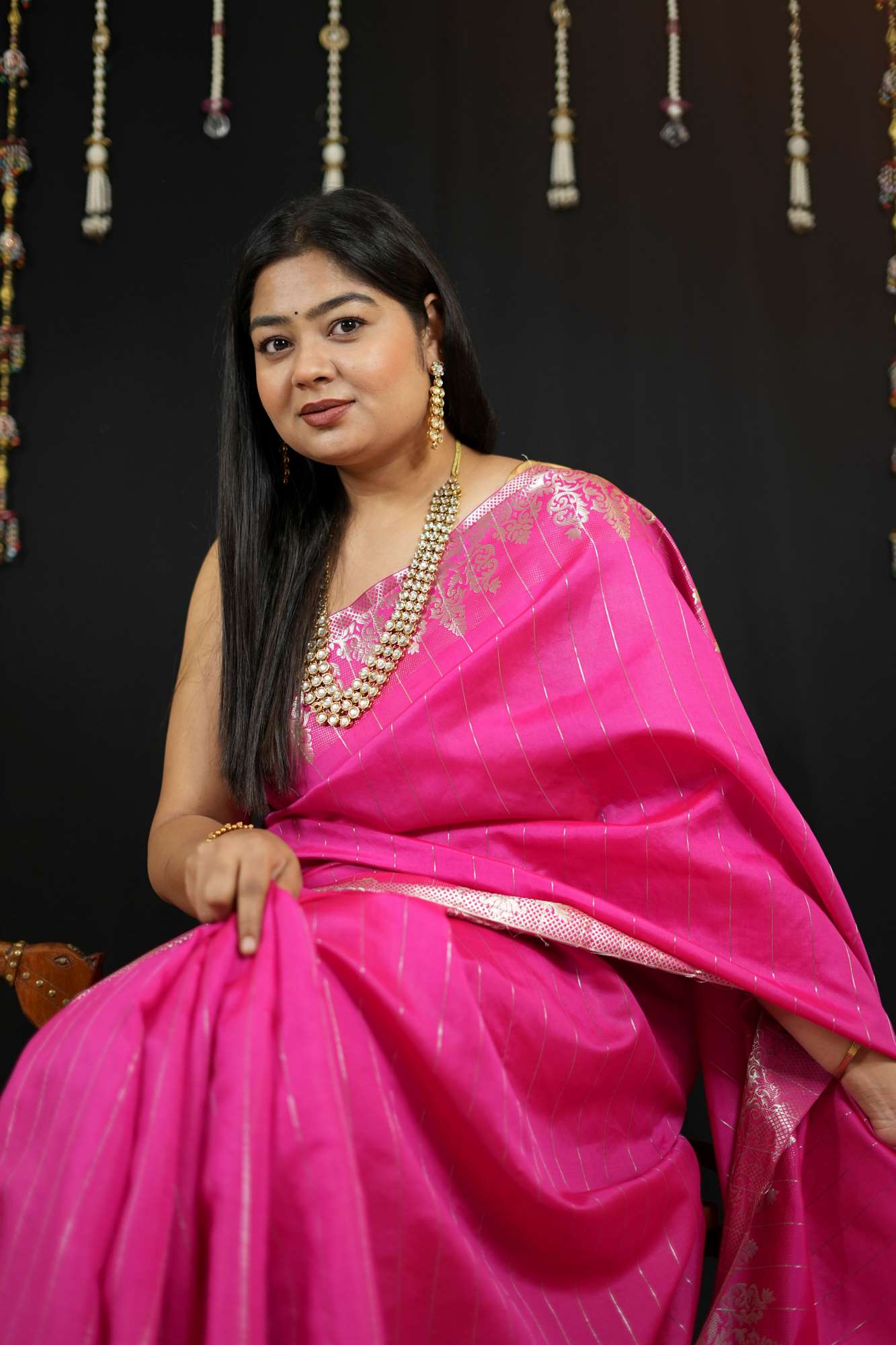 Vibrant Pink in Soft Catlon Silk with Zari Detailing Ready To Wear Saree