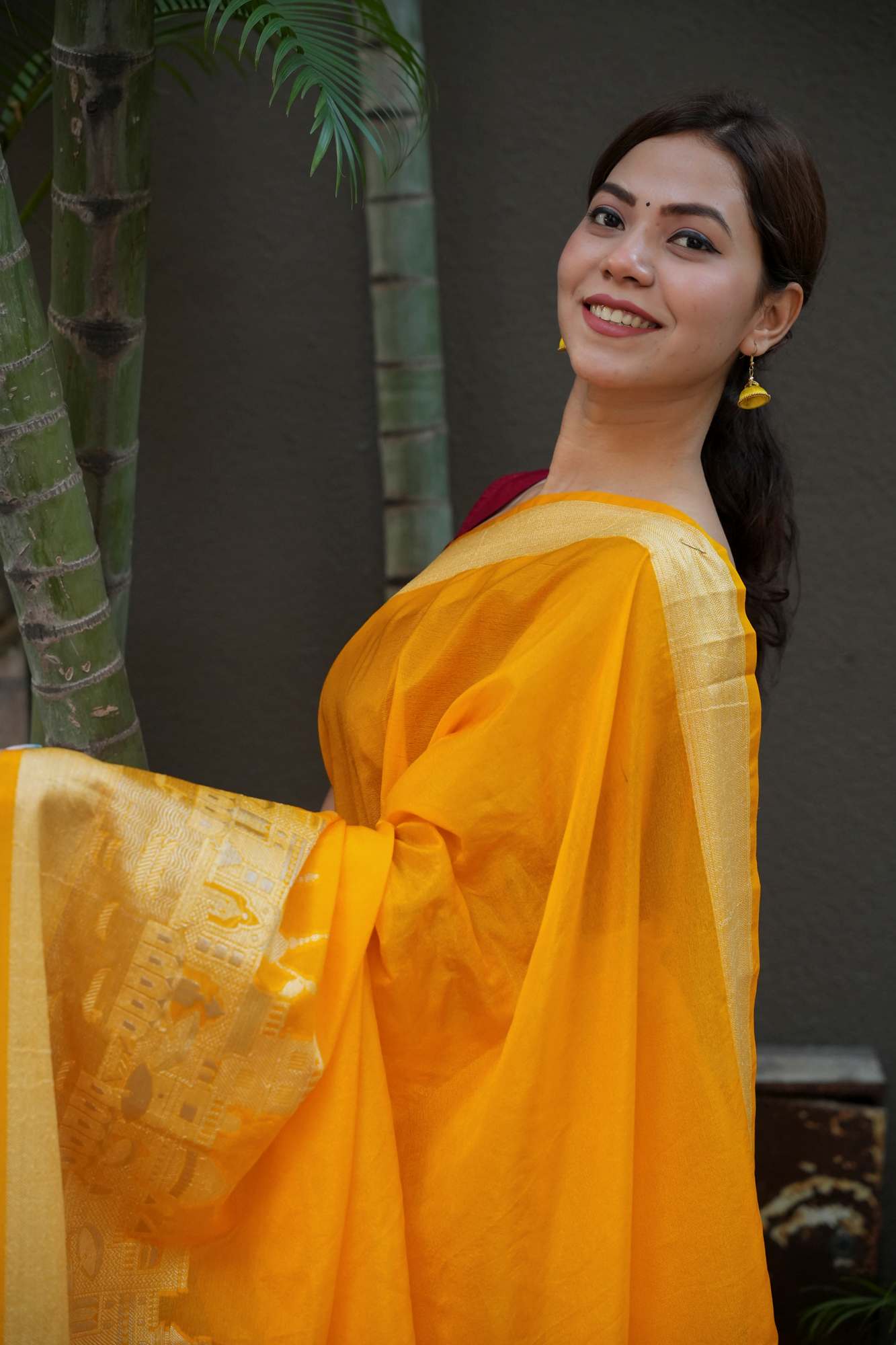 Soft Warm Silk with Zari Ganga Ghat woven Border and Rich Pallu Ready To Wear Saree