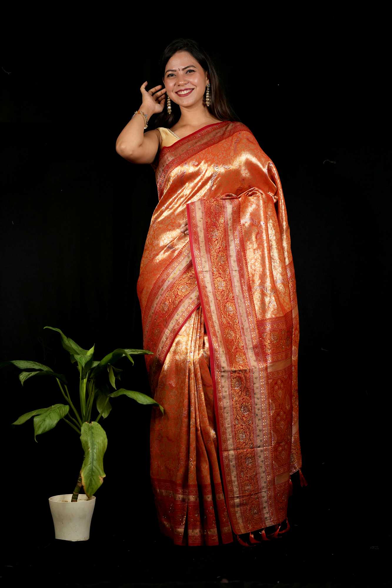 Banarasi with Intricate Zari Weave & Ornate Border Ready To Wear Saree