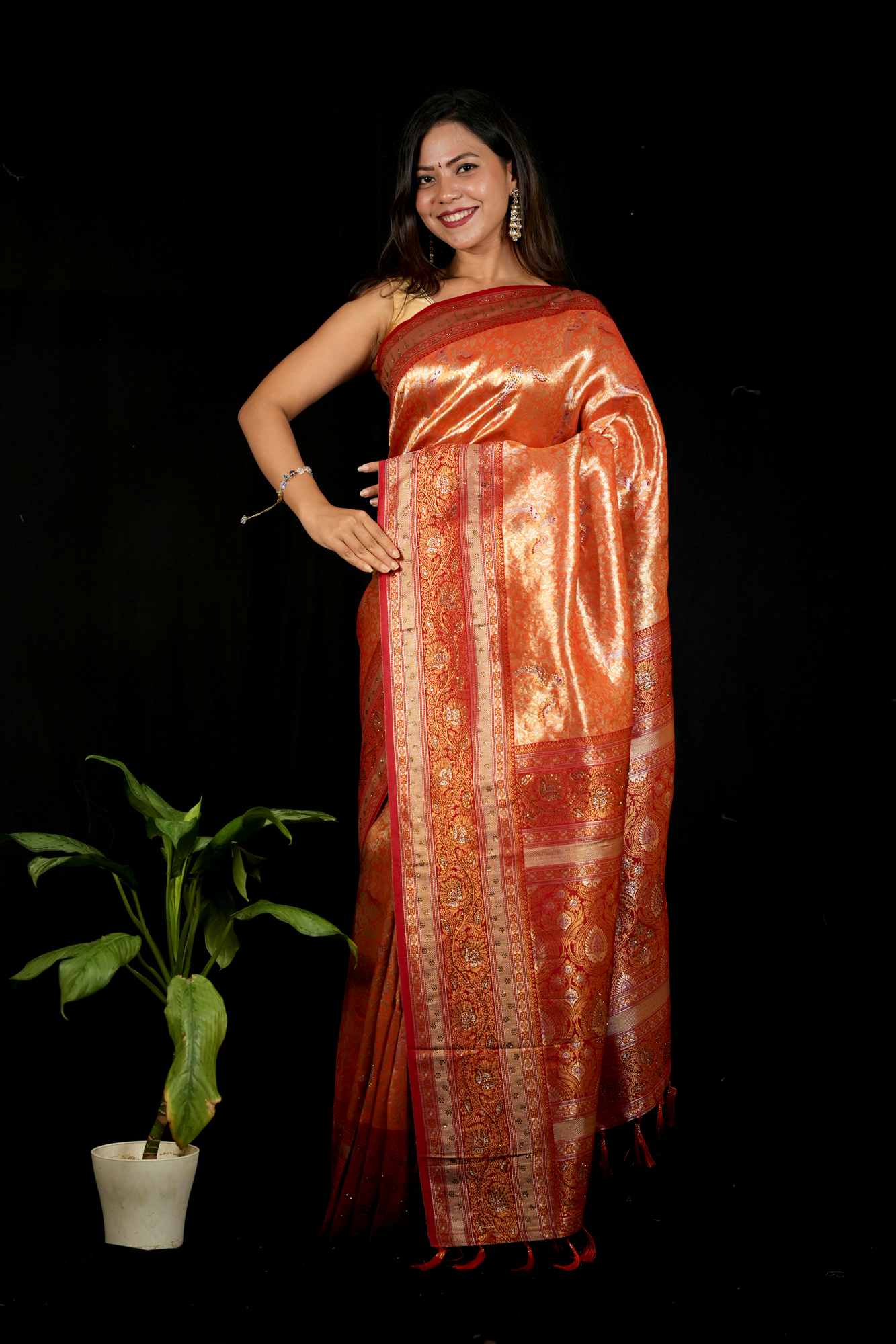 Banarasi with Intricate Zari Weave & Ornate Border Ready To Wear Saree