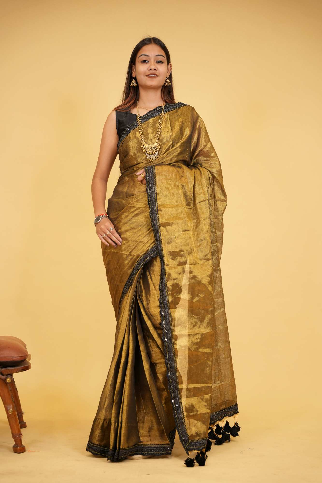 Dhoop Chaanv Raga Tissue Linen with Lace Border & Tassel On Pallu Wrap in 1 Minute Saree