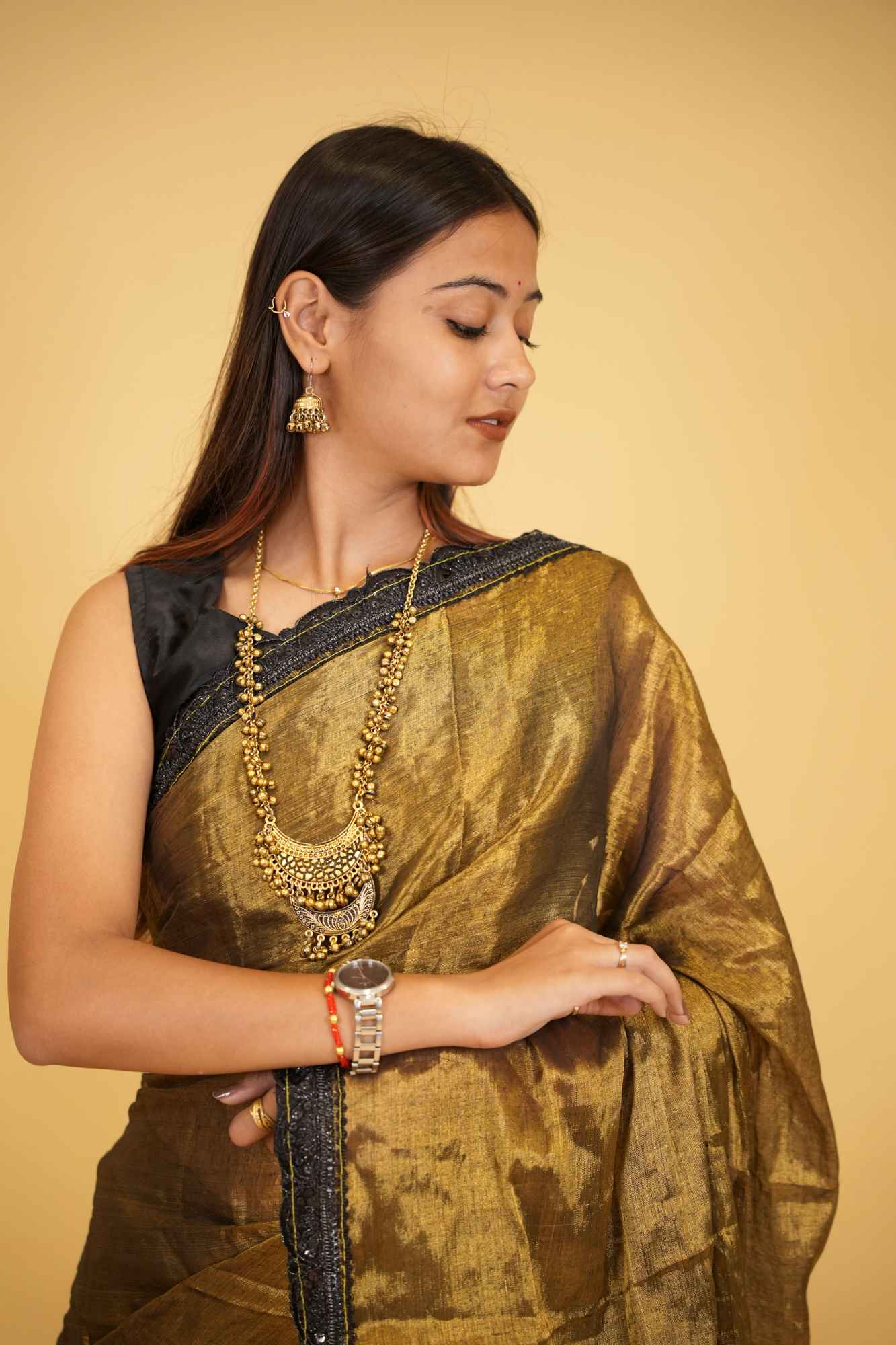 Dhoop Chaanv Raga Tissue Linen with Lace Border & Tassel On Pallu Wrap in 1 Minute Saree