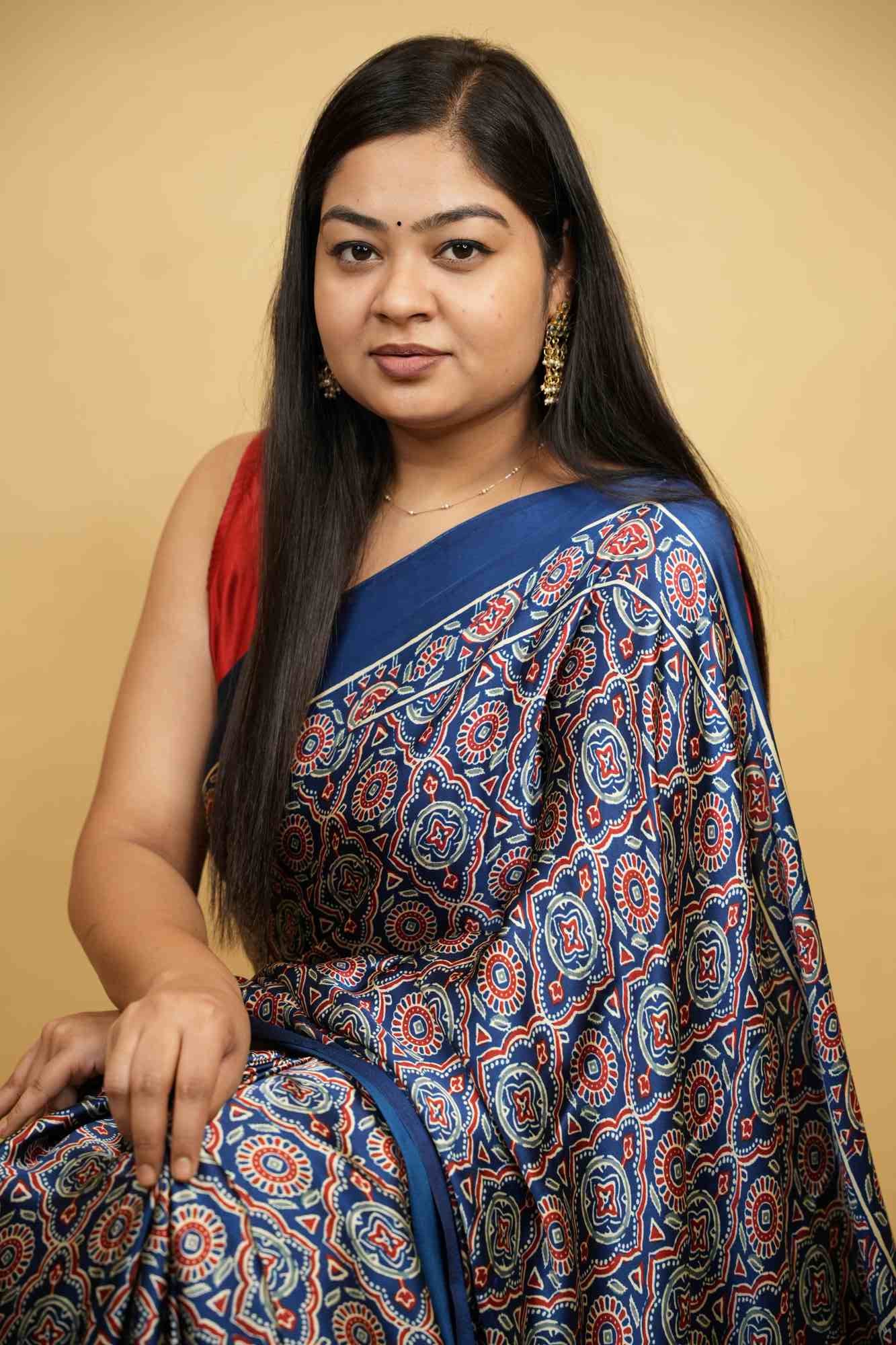 Modal Crepe silk With All Over Ajrakh Printed Ready To Wear Saree