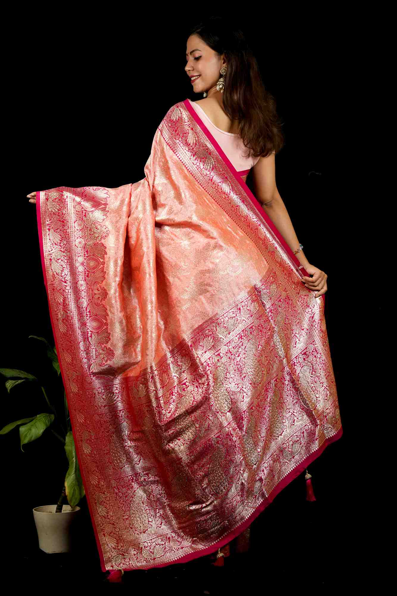 Banarasi with Intricate Peacock Zari Border Ready To Wear Saree