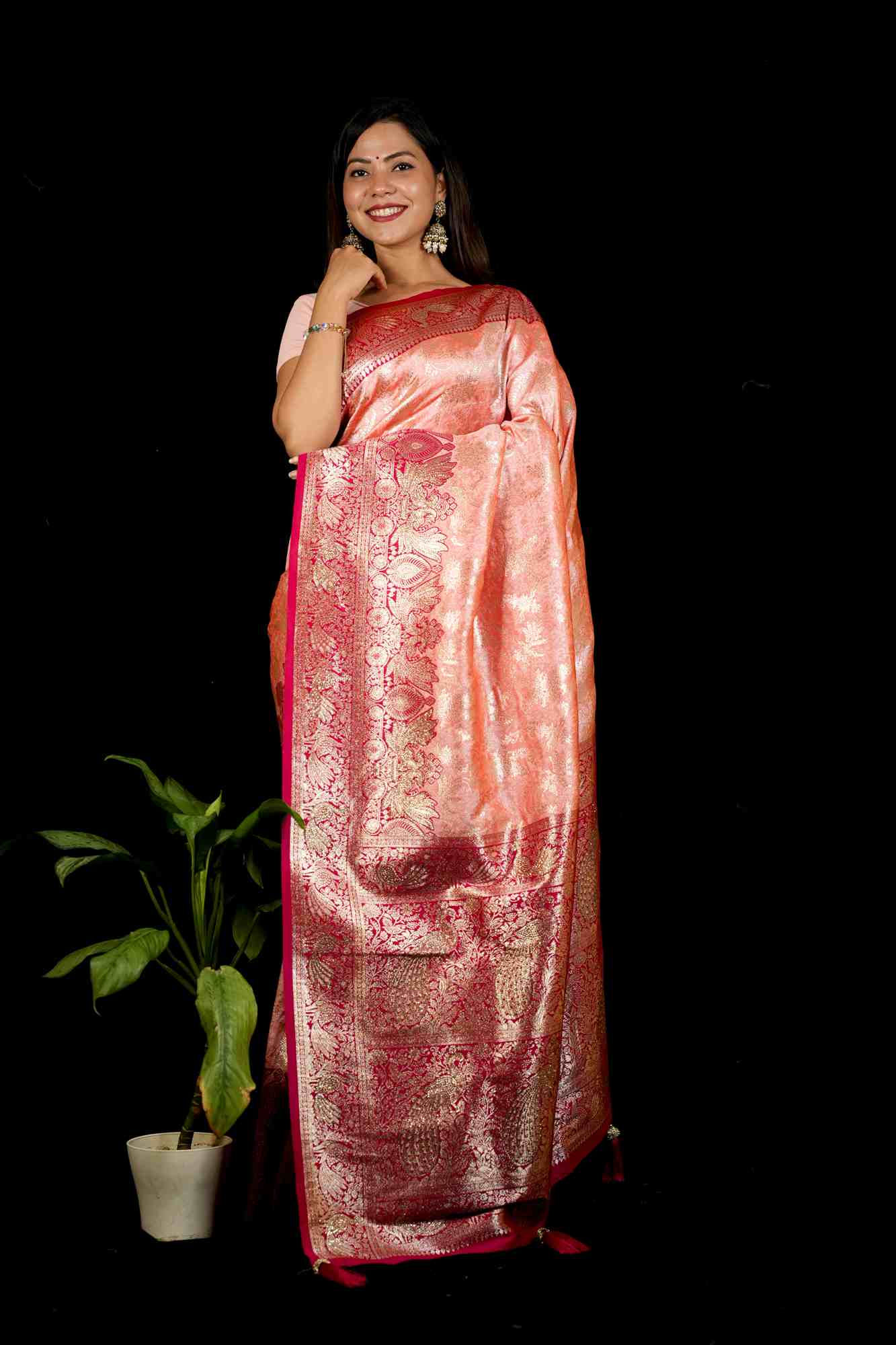 Banarasi with Intricate Peacock Zari Border Ready To Wear Saree