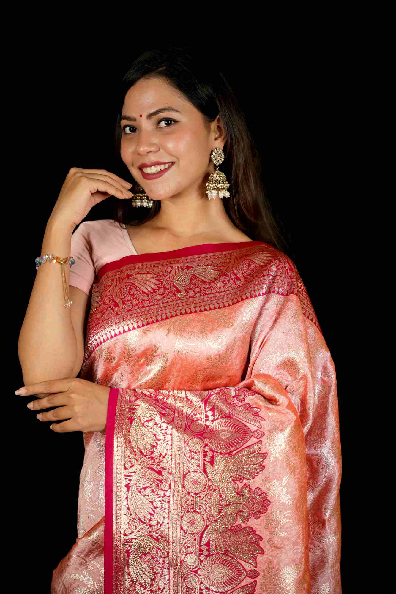 Banarasi with Intricate Peacock Zari Border Ready To Wear Saree