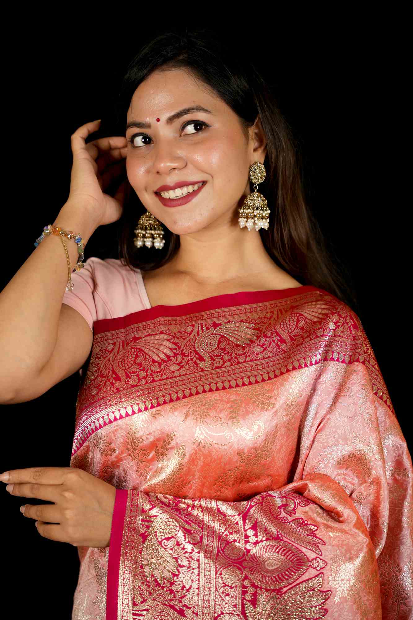 Banarasi with Intricate Peacock Zari Border Ready To Wear Saree