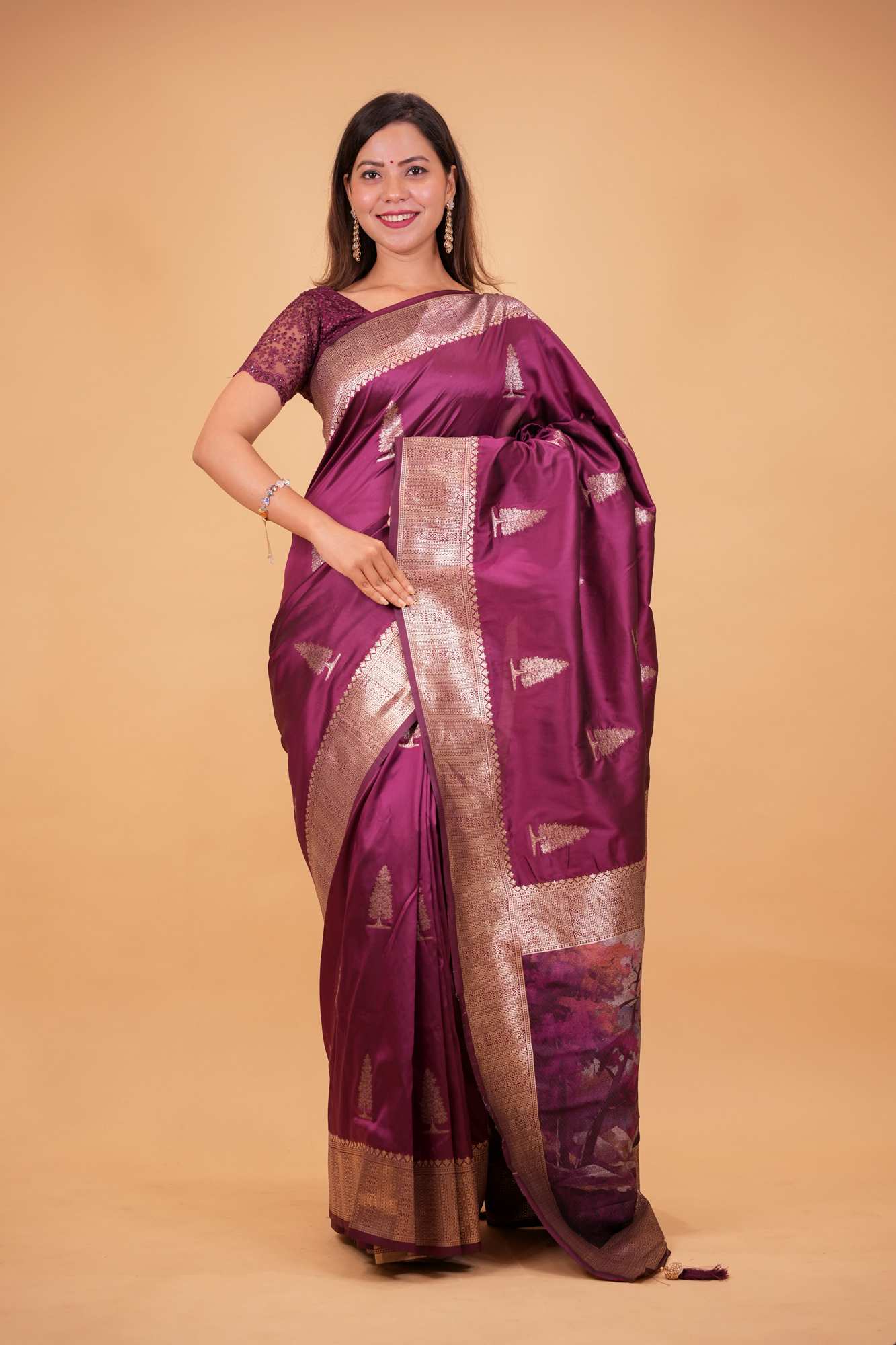 Majestic Wine Silk with Zari Weave and Artistic Pallu Ready To Wear Saree