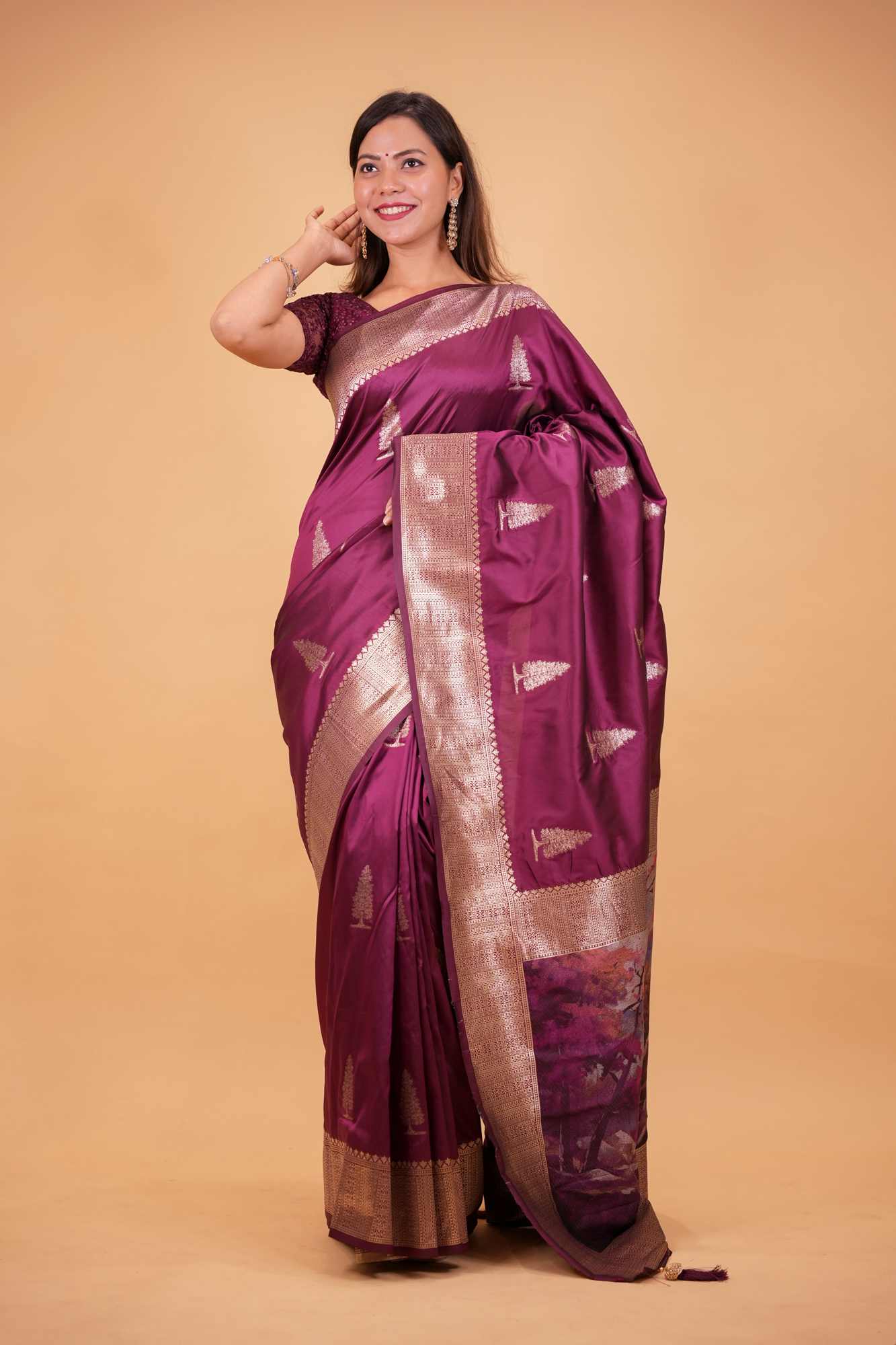 Majestic Wine Silk with Zari Weave and Artistic Pallu Ready To Wear Saree