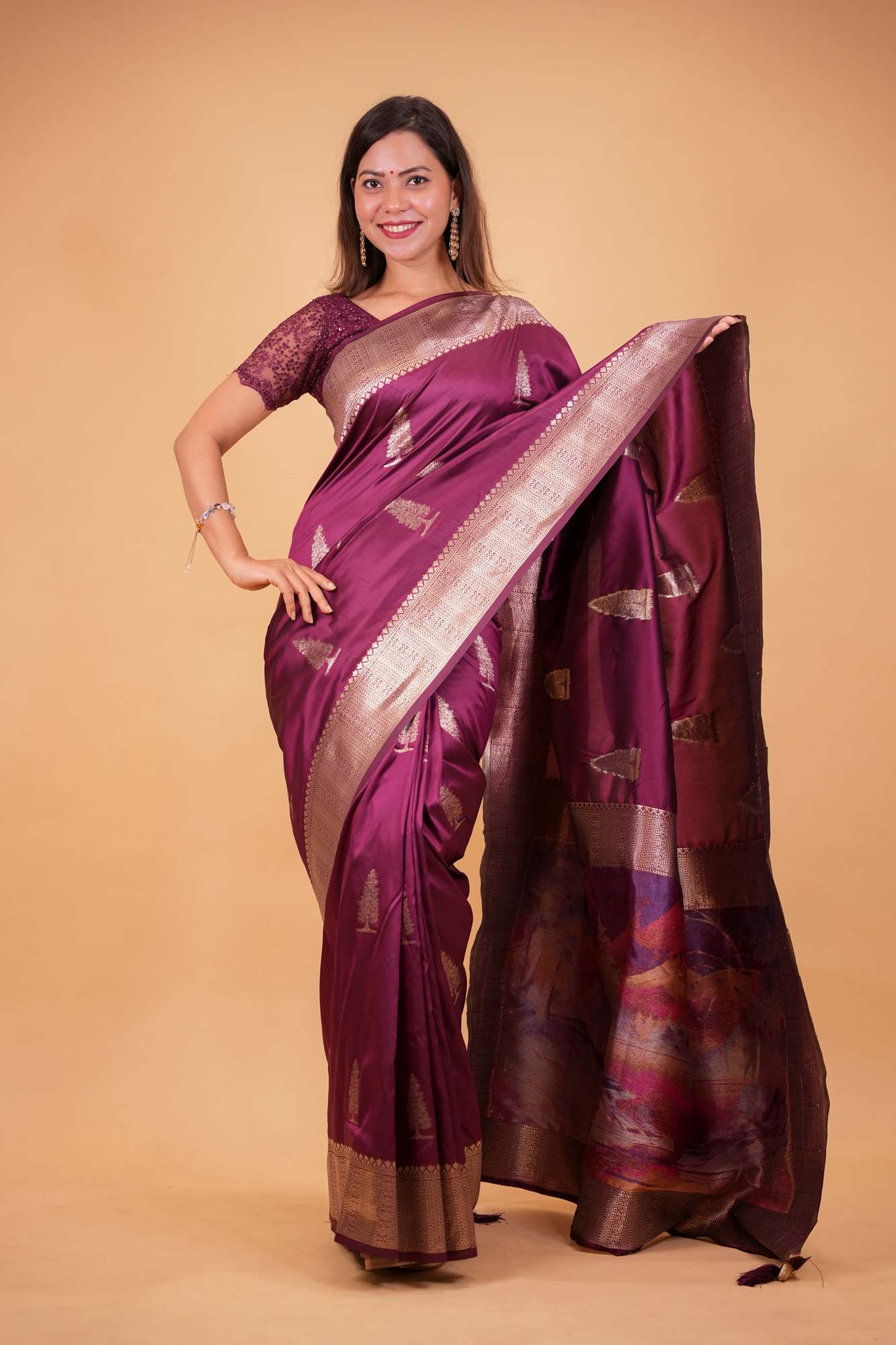 Majestic Wine Silk with Zari Weave and Artistic Pallu Ready To Wear Saree