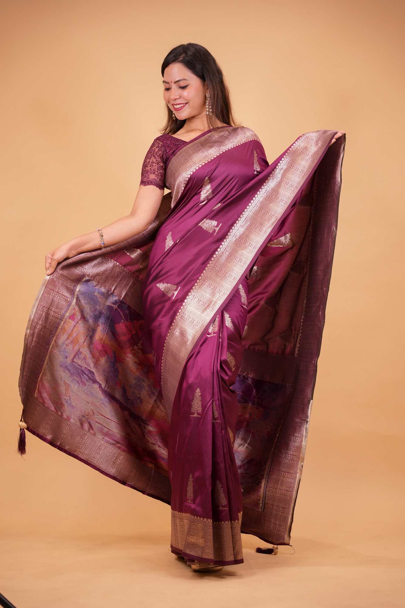 Majestic Wine Silk with Zari Weave and Artistic Pallu Ready To Wear Saree