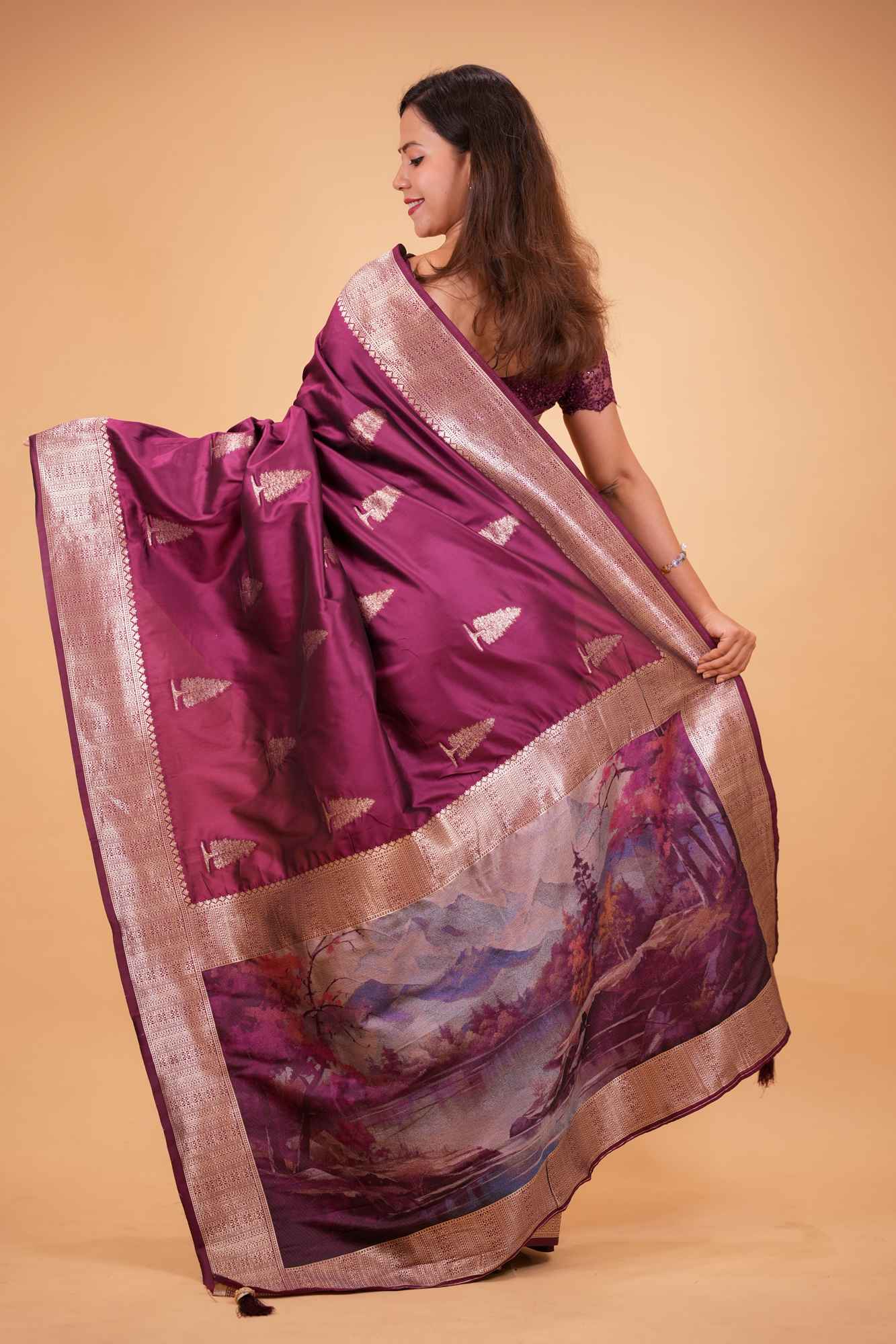 Majestic Wine Silk with Zari Weave and Artistic Pallu Ready To Wear Saree