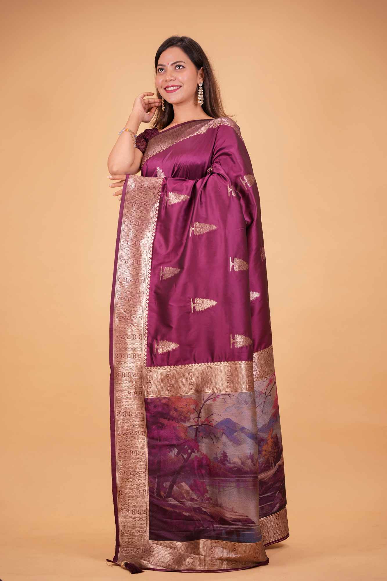 Majestic Wine Silk with Zari Weave and Artistic Pallu Ready To Wear Saree