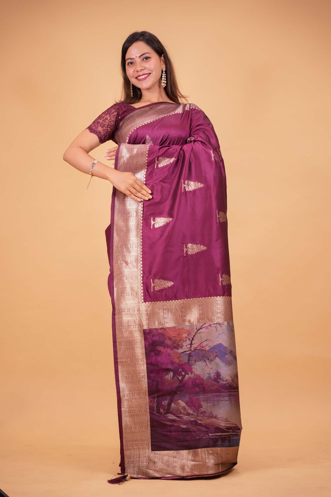 Majestic Wine Silk with Zari Weave and Artistic Pallu Ready To Wear Saree