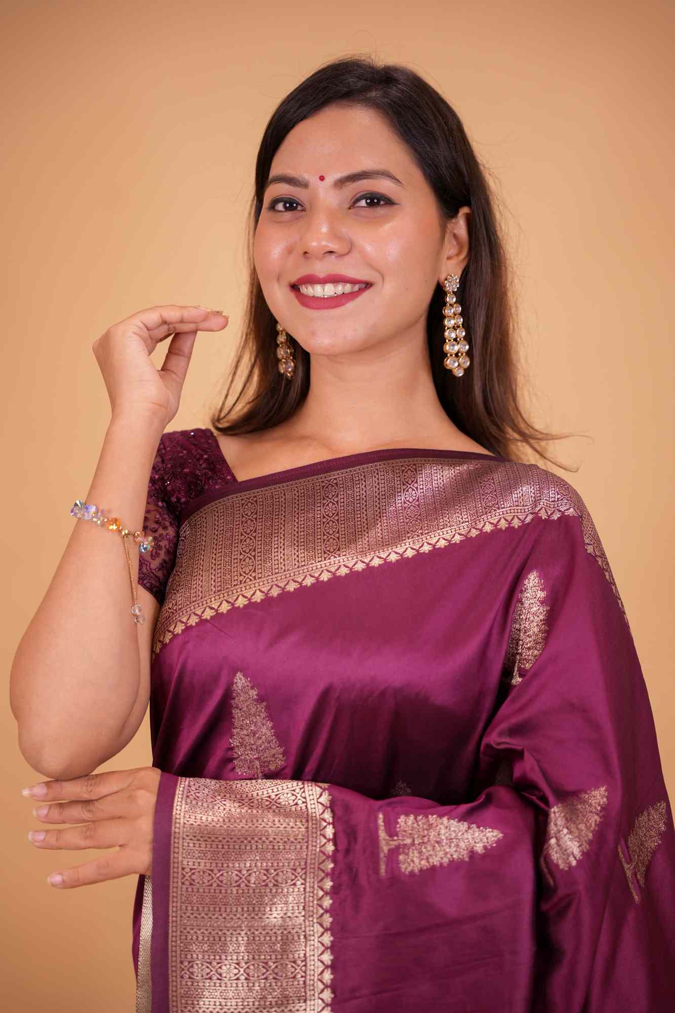 Majestic Wine Silk with Zari Weave and Artistic Pallu Ready To Wear Saree