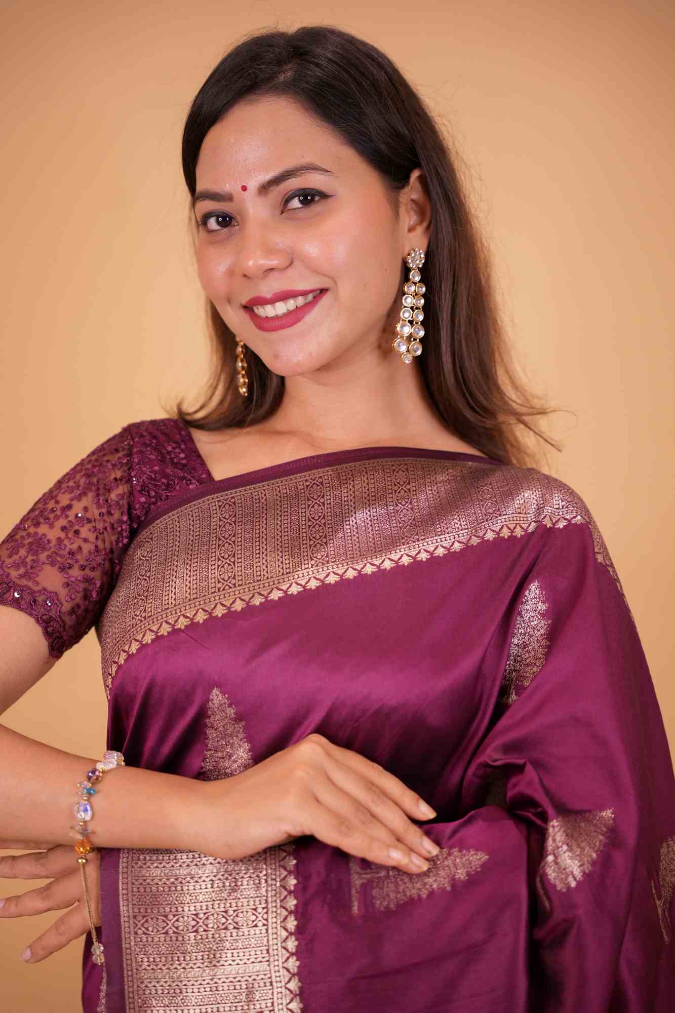 Majestic Wine Silk with Zari Weave and Artistic Pallu Ready To Wear Saree