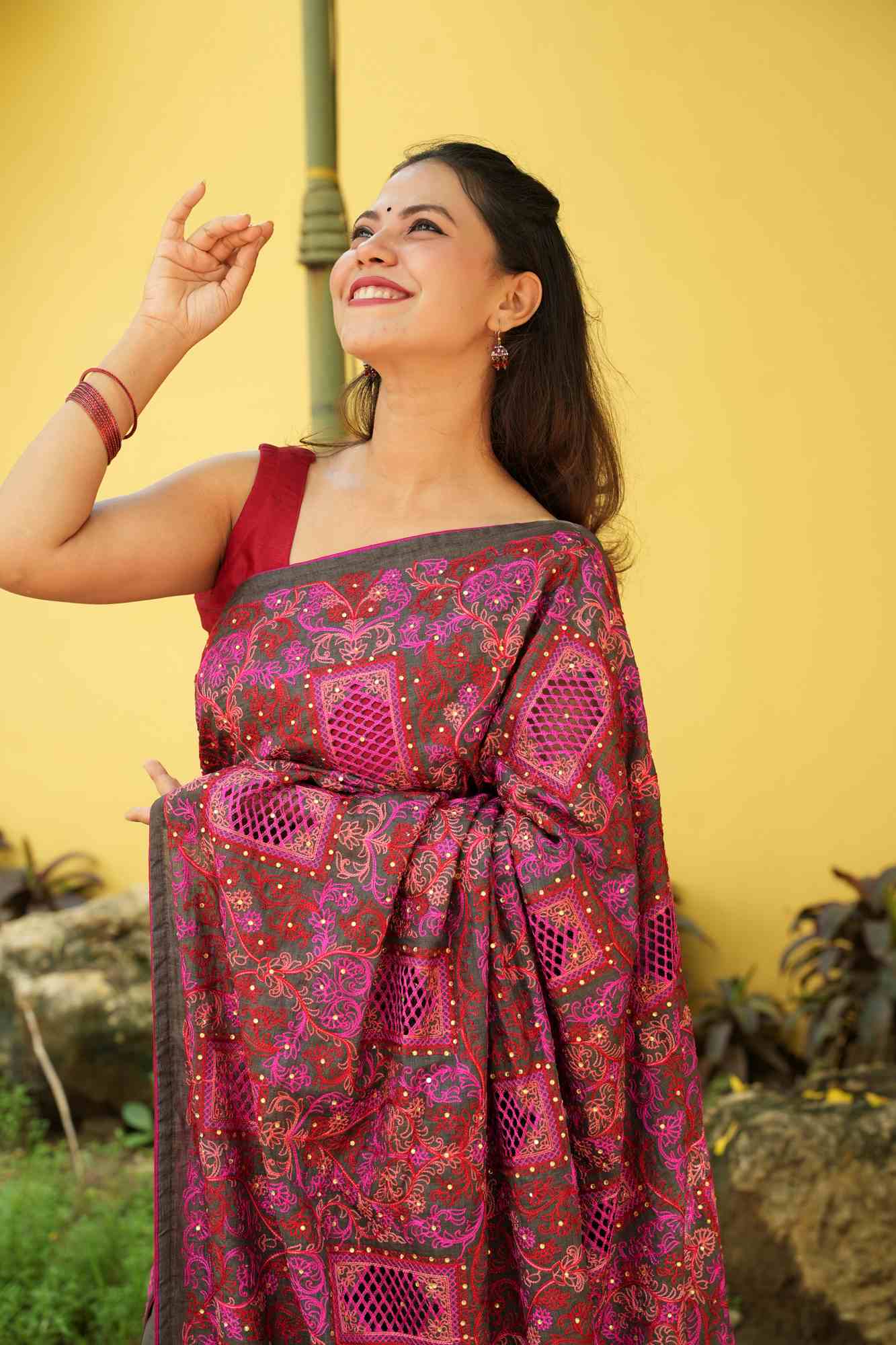 Chikankari Cutwork with Heavy Embroidered Pallu Ready To Wear Saree