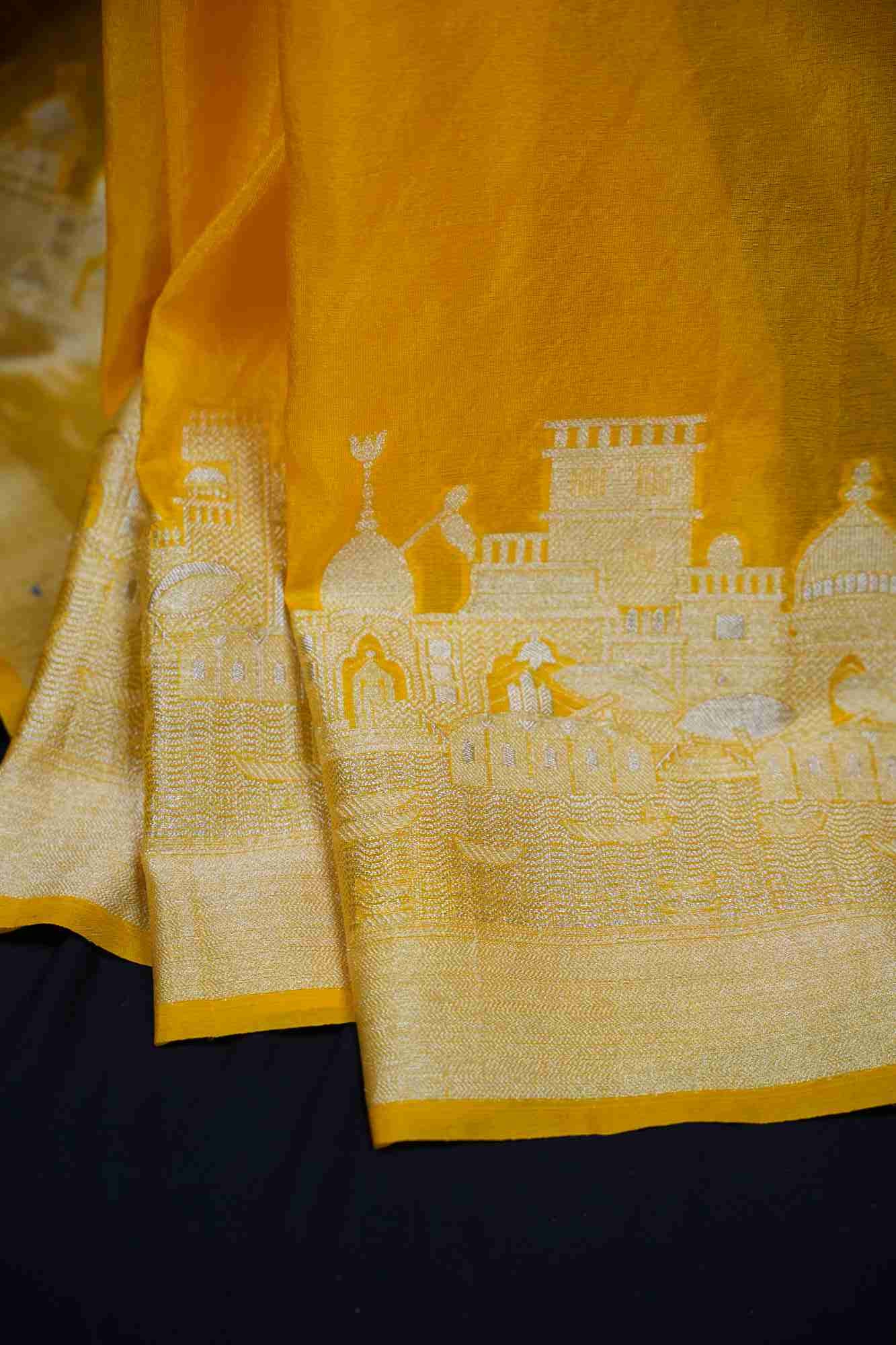 Soft Warm Silk with Zari Ganga Ghat woven Border and Rich Pallu Ready To Wear Saree