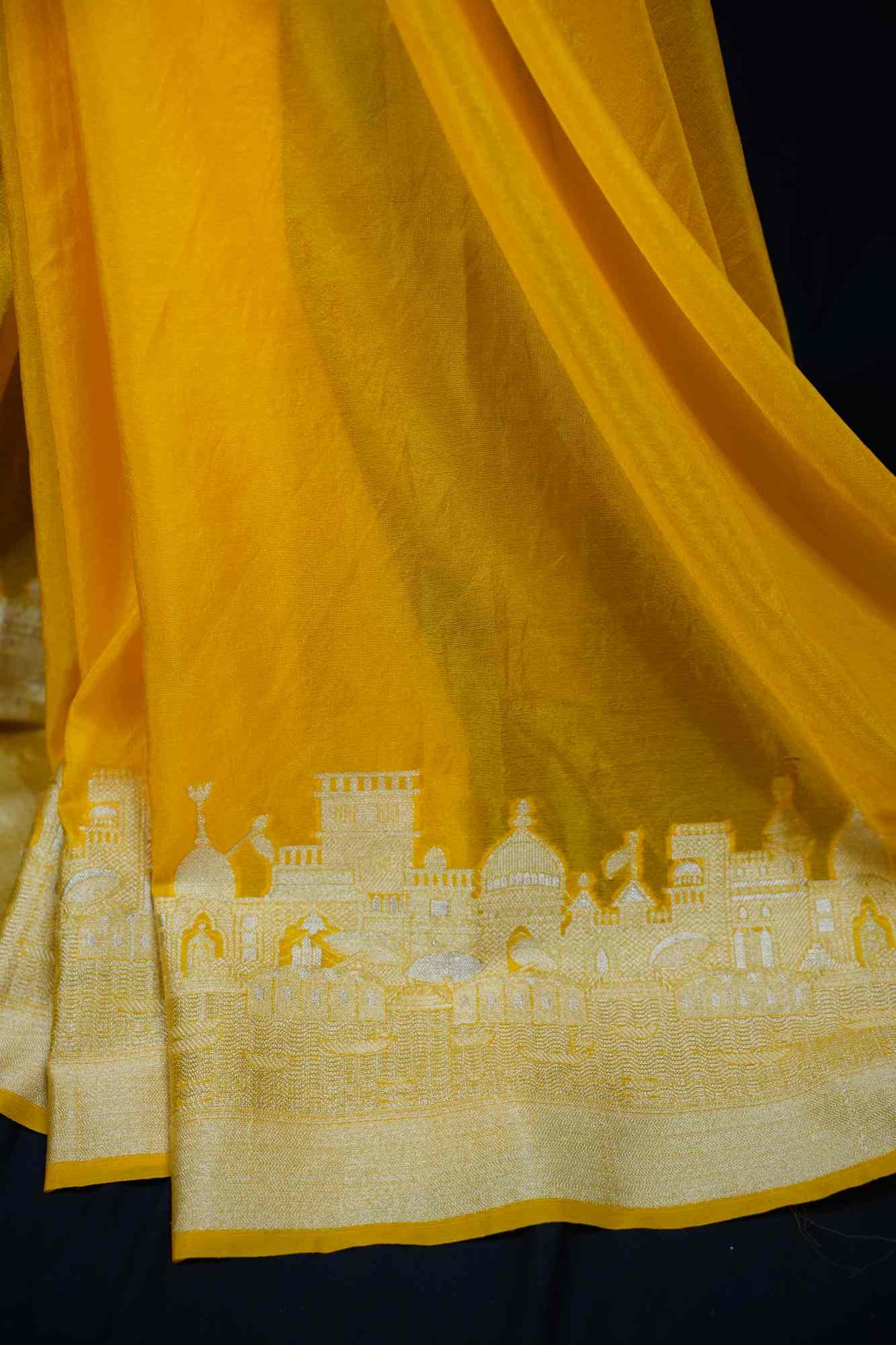 Soft Warm Silk with Zari Ganga Ghat woven Border and Rich Pallu Ready To Wear Saree