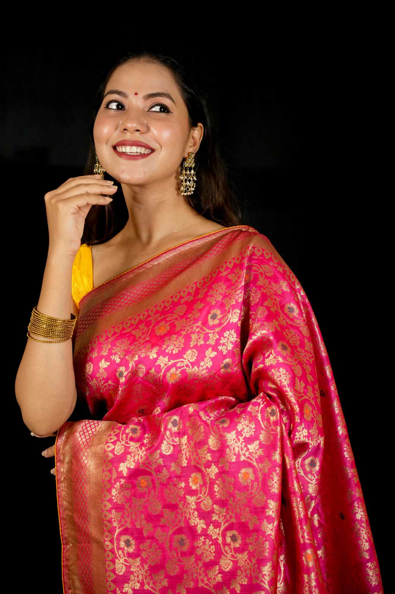 Banarasi Inspired Intricate Zari Weaving and Grand Borders Ready To Wear Saree