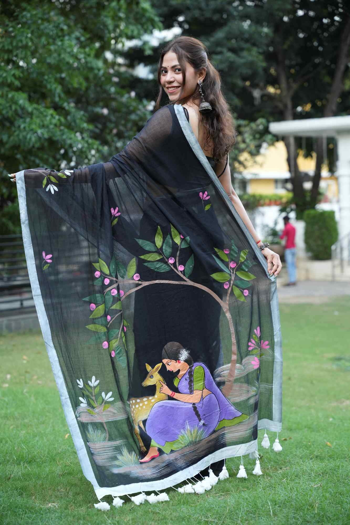 SHAKUNTALA HAND PAINTED PALLU HANDLOOM READY TO WEAR SAREE