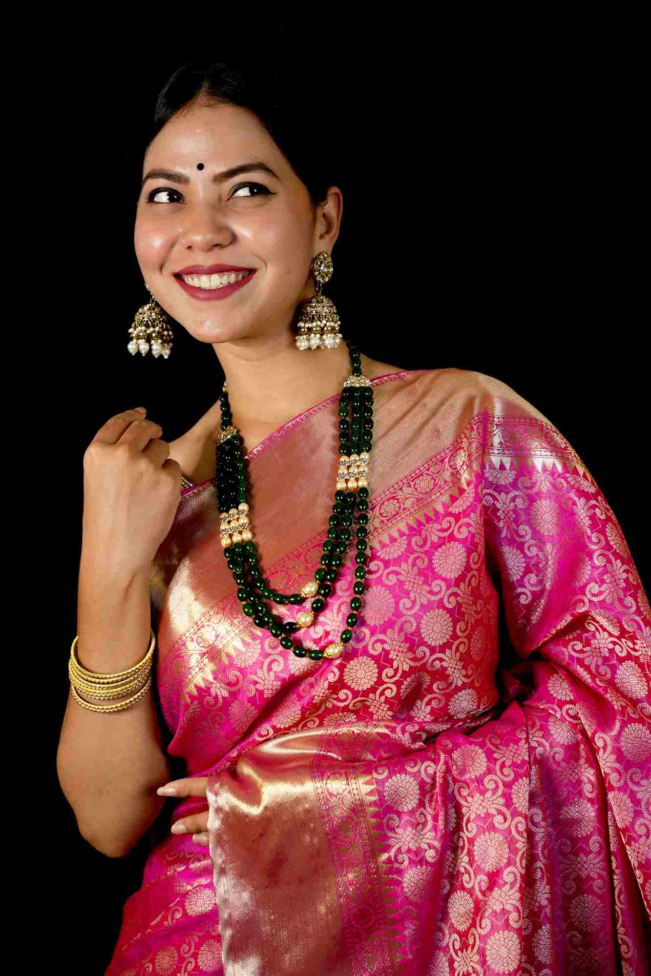 Shruti Hassan inspired Kanchi Pattu with Overall Golden Zari Jal work with pattu border Wrap in 1 minute Saree