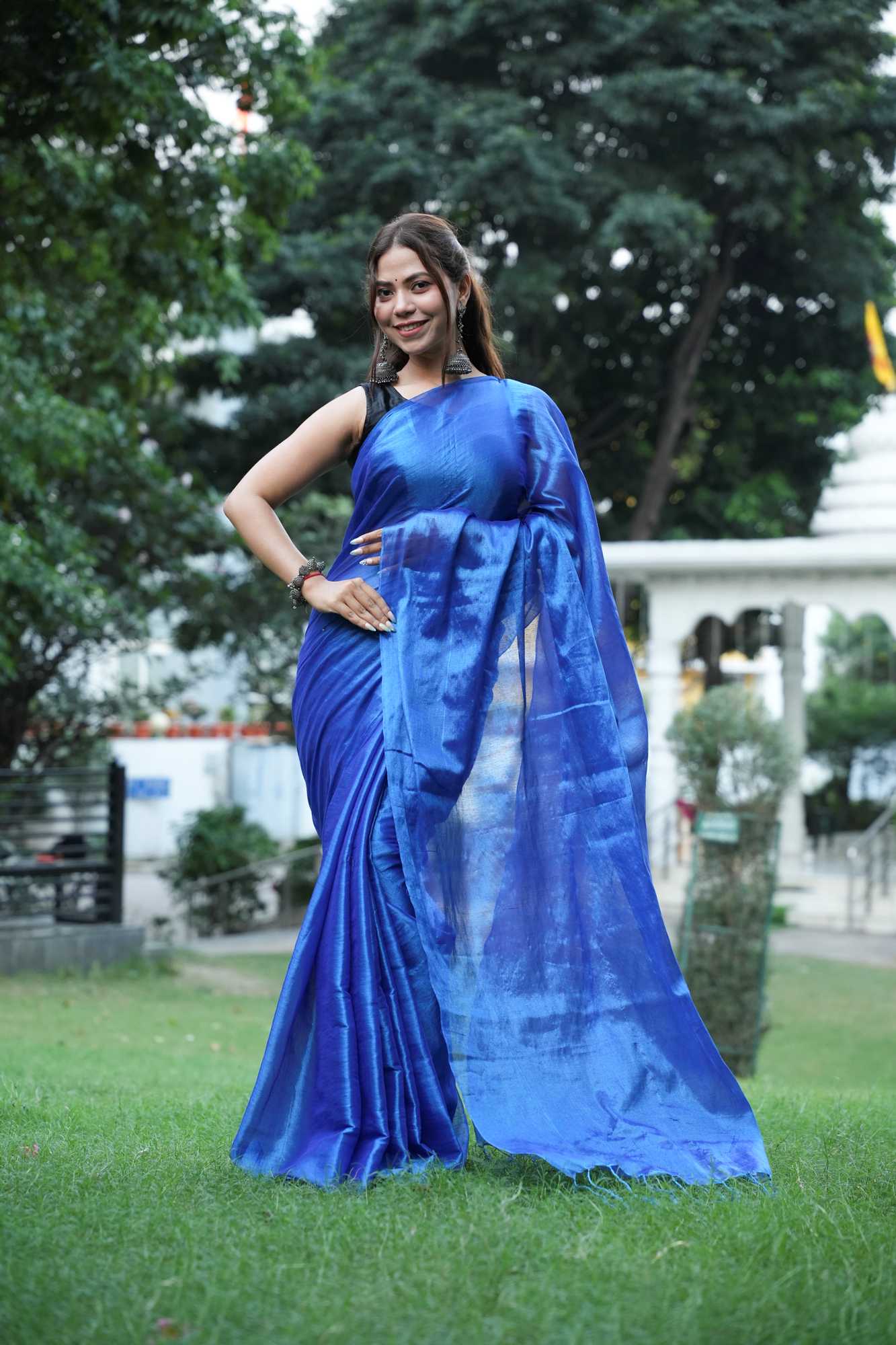 Tissue silk with Two Ton Tassels on palu Ready To Wear Saree