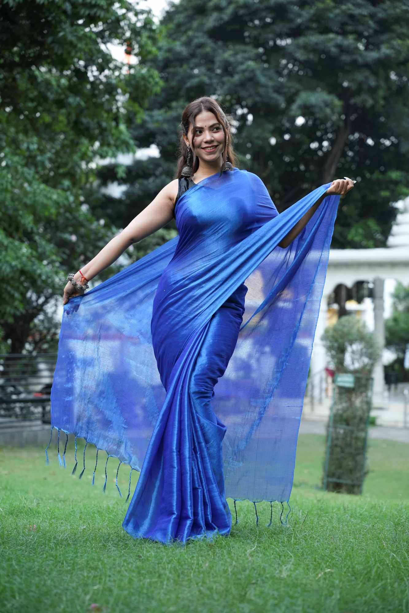 Tissue silk with Two Ton Tassels on palu Ready To Wear Saree