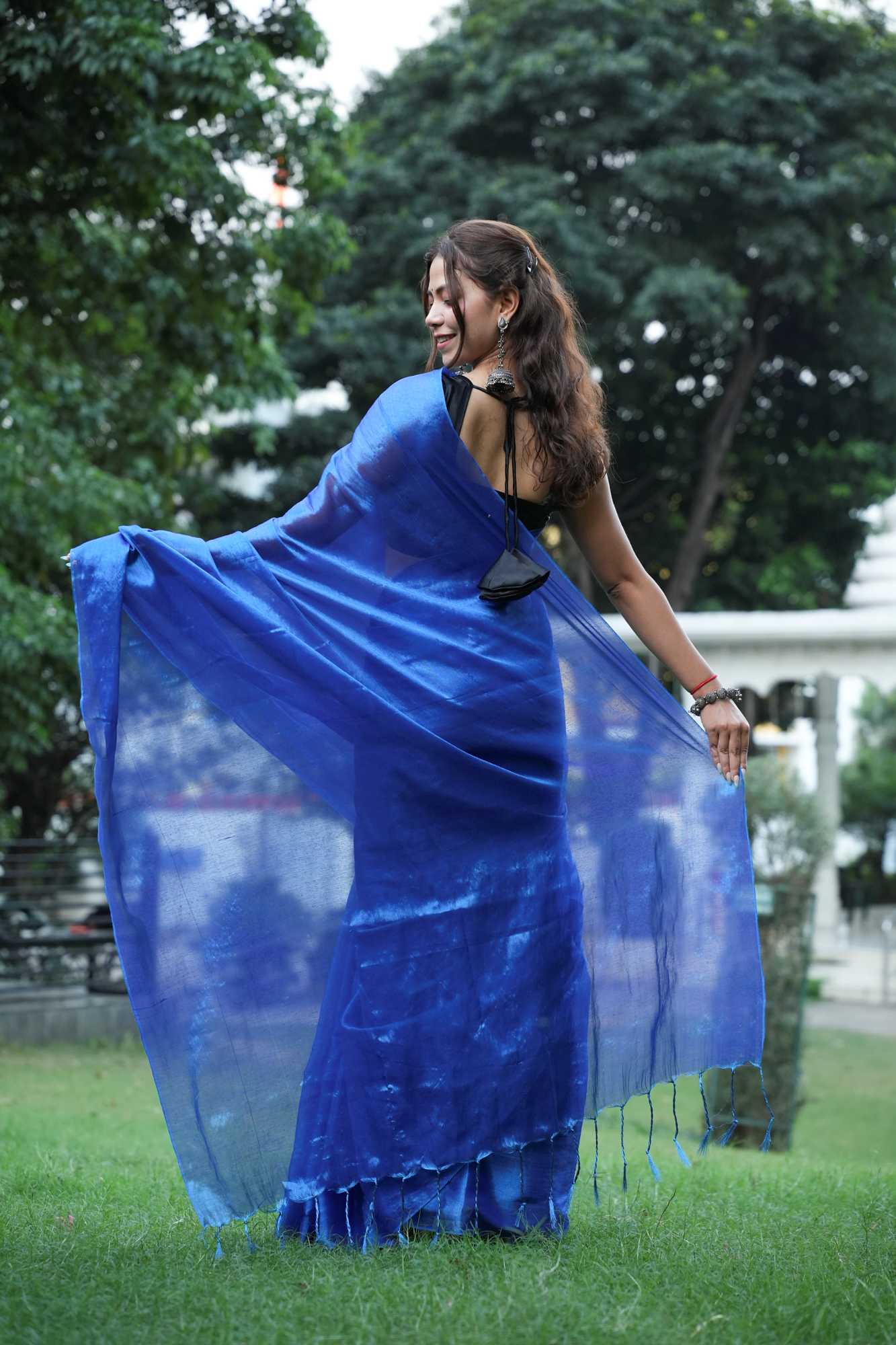 Tissue silk with Two Ton Tassels on palu Ready To Wear Saree