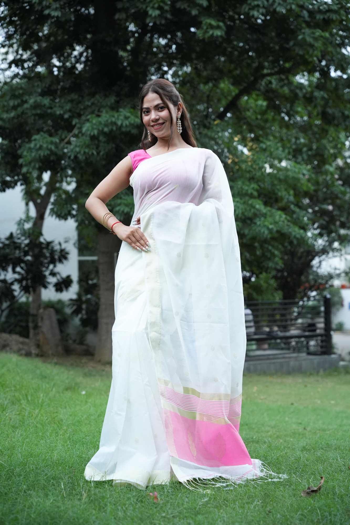 Madurai Soft Cotton with Anchal Zari Work Contrast Pallu Ready To Wear Saree