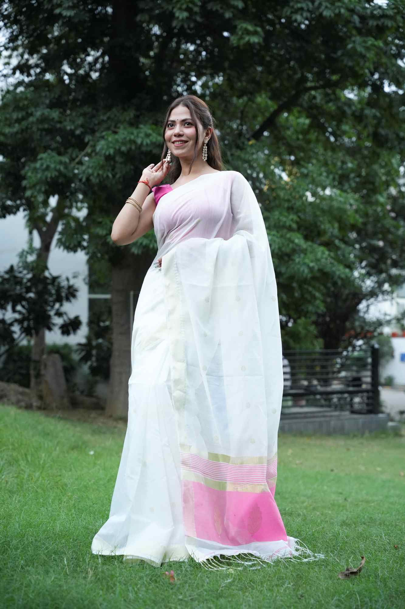 Madurai Soft Cotton with Anchal Zari Work Contrast Pallu Ready To Wear Saree